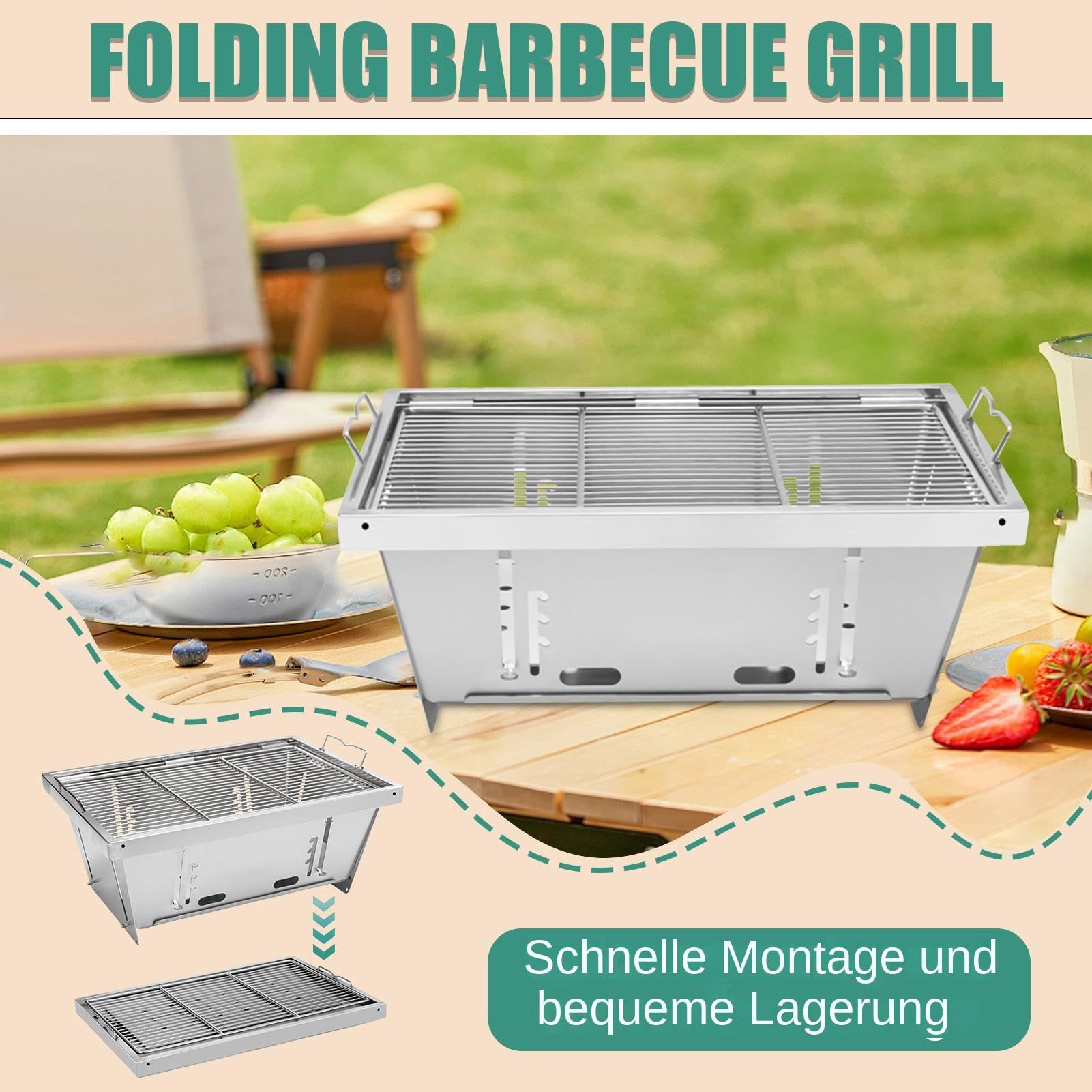 Grill na zewnątrz, kompaktowy grill BBQ z węglem drzewnym | Ruszt do grillowania z regulacją wysokości składane uchwyty na kemping, piknik, do ogrodu, na rodzinne święto podróż