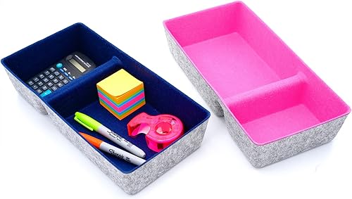 Welaxy - Bandeja organizadora de escritorio, 2 compartimentos, organizadores de oficina, papeleras de fieltro para bolígrafos, notas, calcetines,