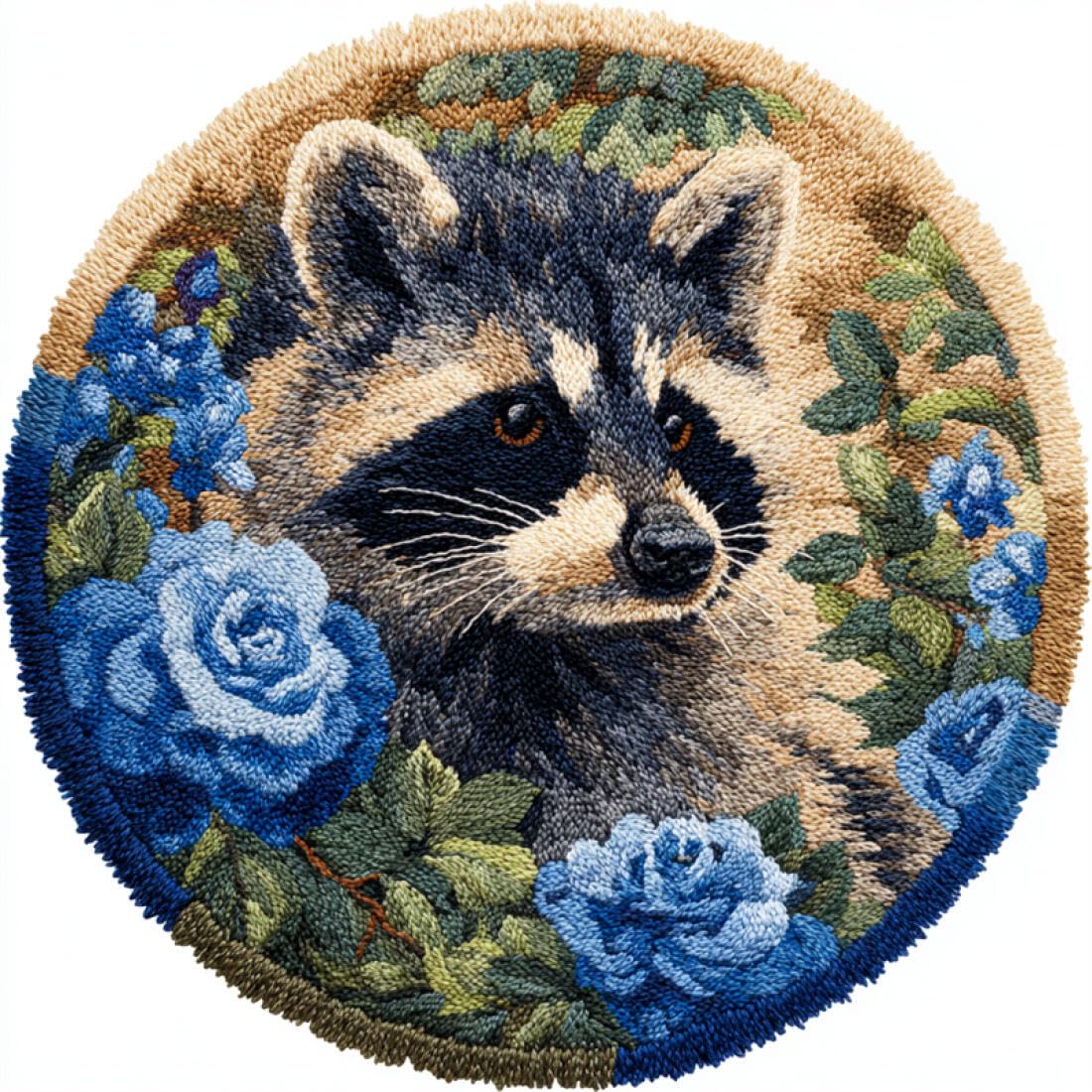 Rqwybcaxn D Iy Latch Hook Rug Making Kits For Teens Animal Crochet Hooks Set Raccoon An Rose 80X80cm Roun Tapestry With Crochet Hook Study Craft Gift