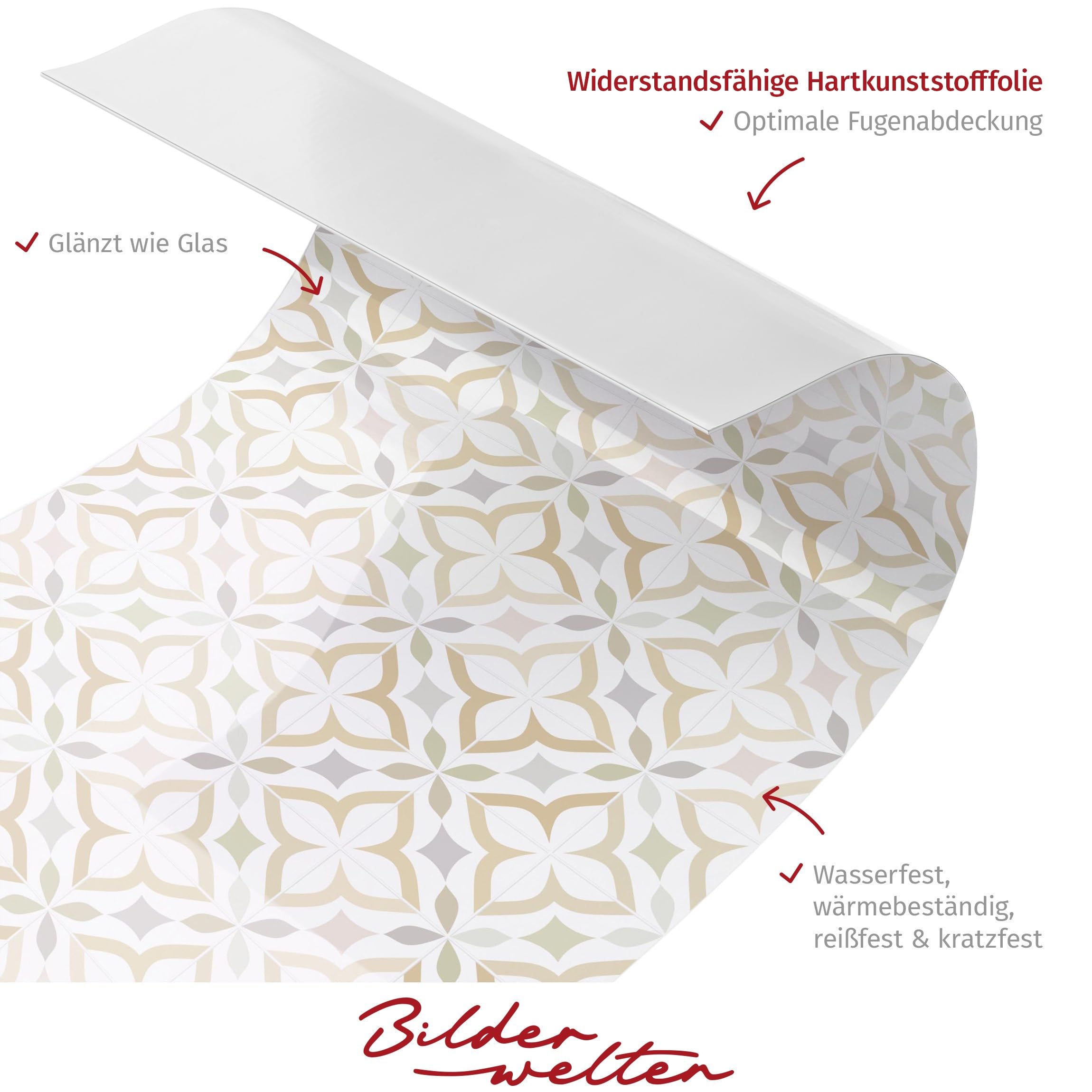 Bilderwelten Küchenrückwand Folie Glänzend 60x200 cm Geometrische Fliesen - Ancona Spritzschutz Fliesenspiegel Küche-Rückwand Motiv Klebefolie