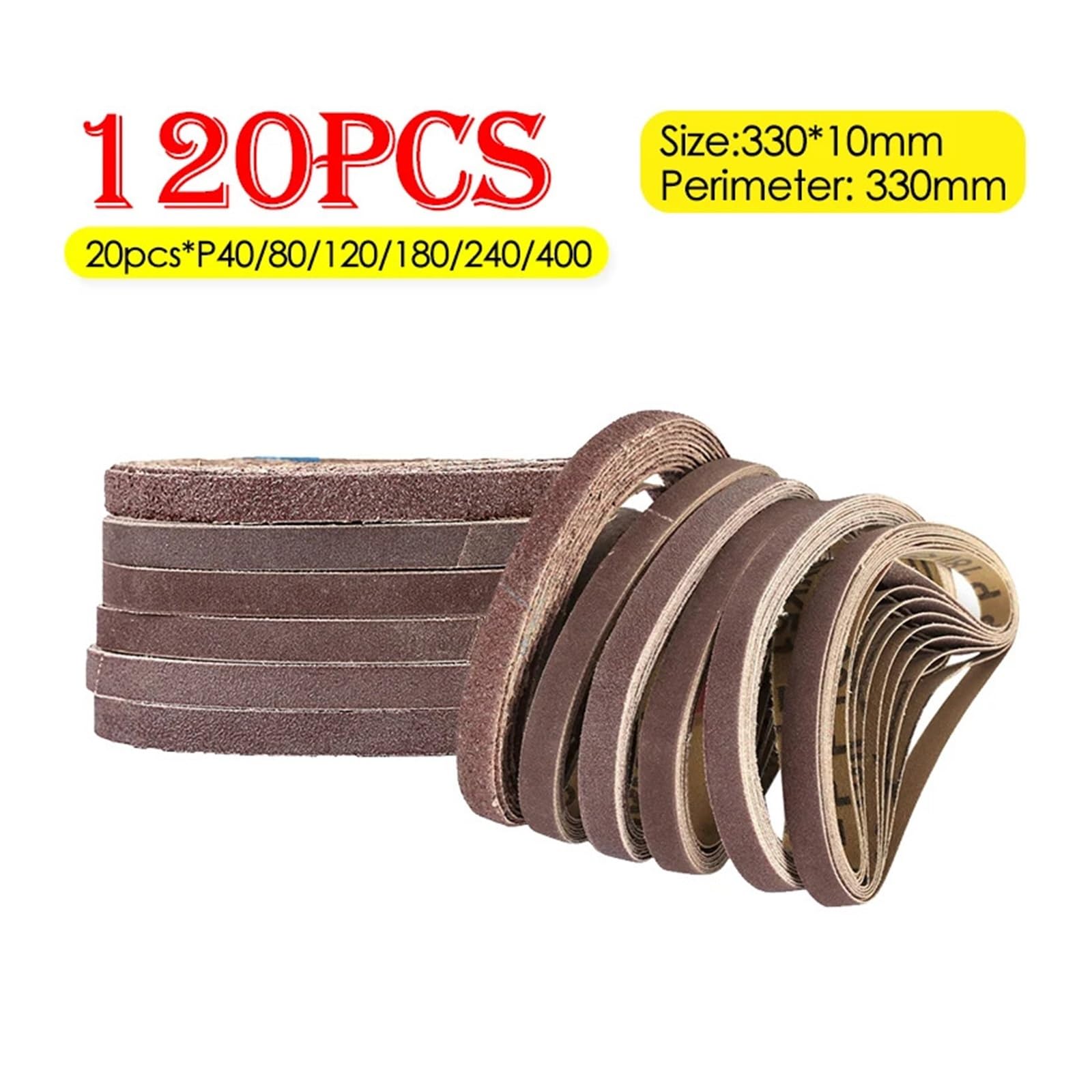 120 Uds 330x10mm correas abrasivas P40-400 lijadora de correa aire pulidora amoladora angular