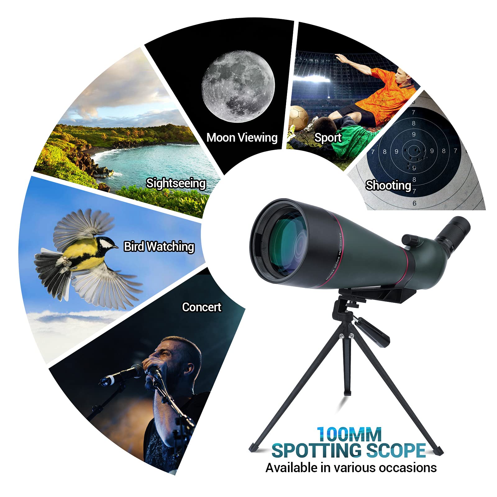 NOCOEX Vista lunga 25-75x 100mm impermeabile HD con treppiede, custodia per il trasporto, lente FMC per Bird Watching, Caccia, Turismo all'aperto Verde