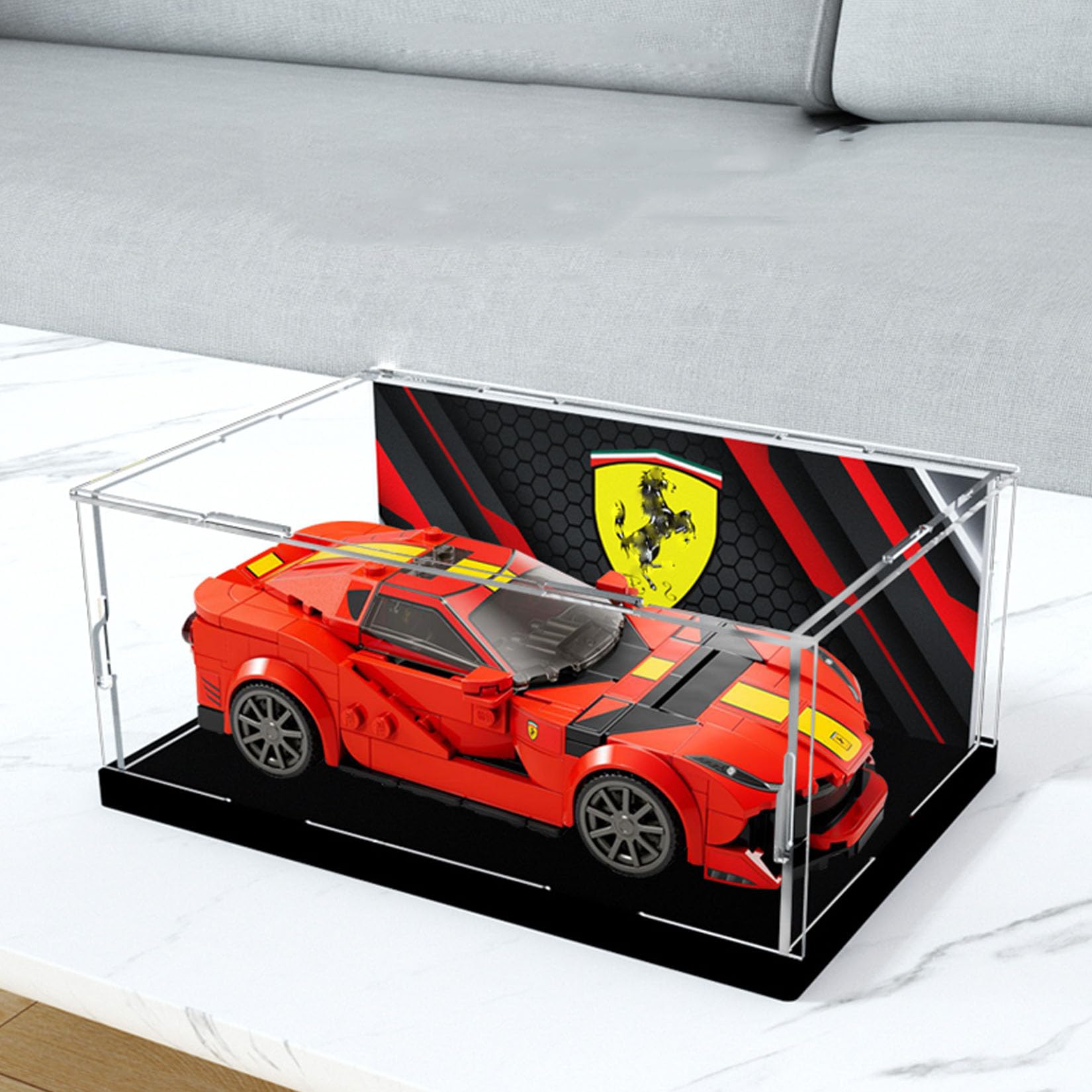 HALFS Acryl-Vitrine für Lego Speed Champions Auto 812 Competizione 76914, Vitrine, Schützen und Dekorieren Modell mit staubdichter Aufbewahrung, Geschenke (Hintergrund B) Spielzeug