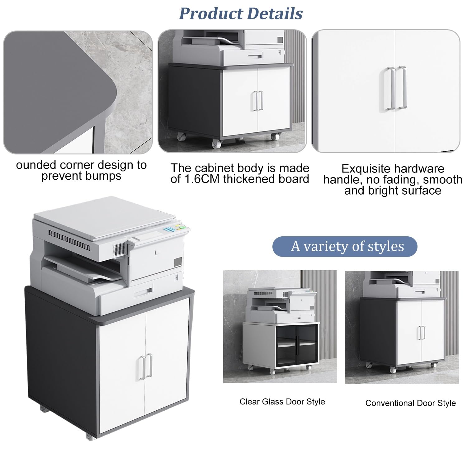 Soporte para impresora debajo del escritorio, gabinete de impresora estrecho de 60 cm con estantes, mesa de impresora moderna para espacio de trabajo (blanco, 60 cm de alto)