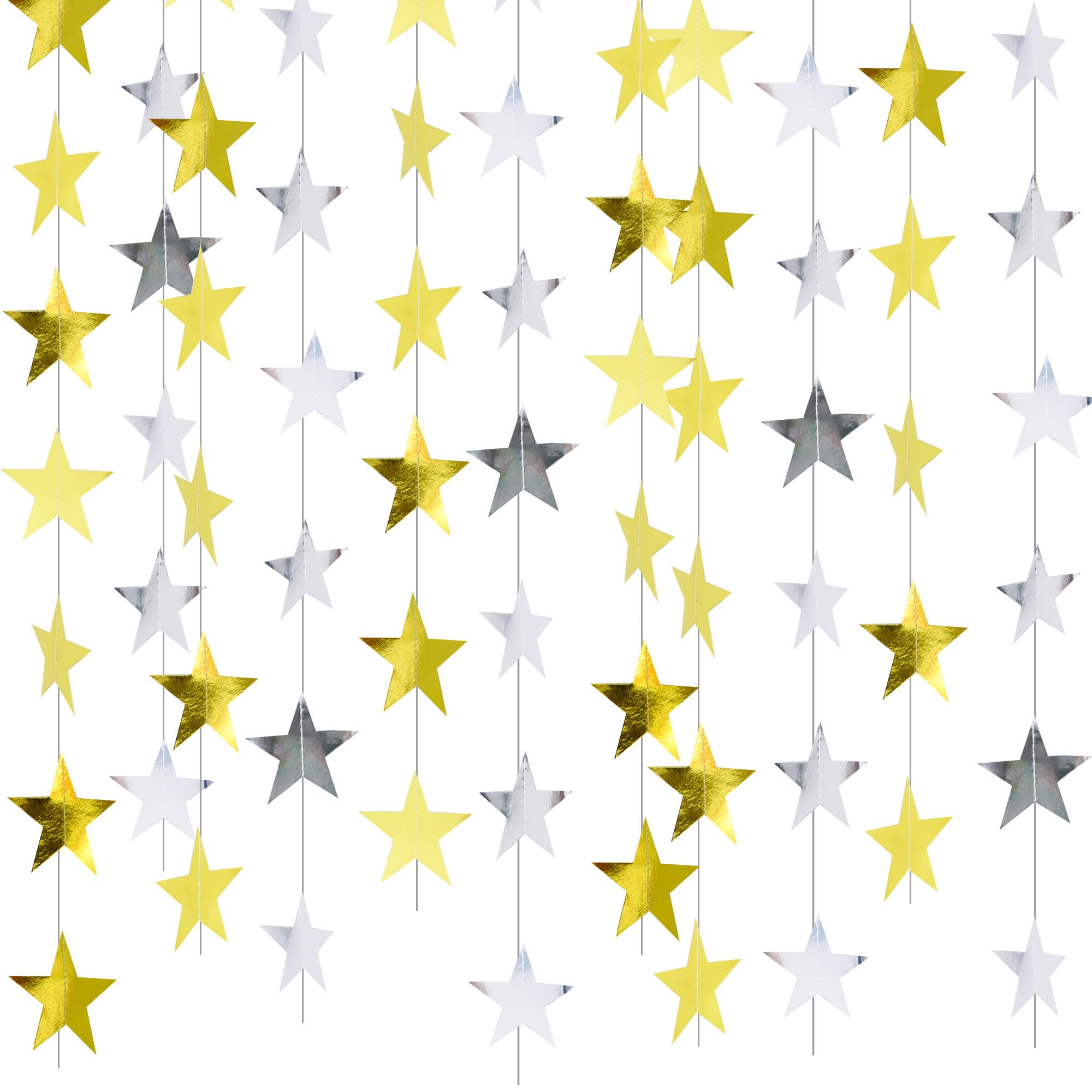 TONIFUL Gold Silver Star Garland Glitter Twinkle Banner Star Bunting Hanging Decorations for Party Backdrop Christmas Graduation Birthday Wedding Baby Shower New Year Home Decor（78 feet）
