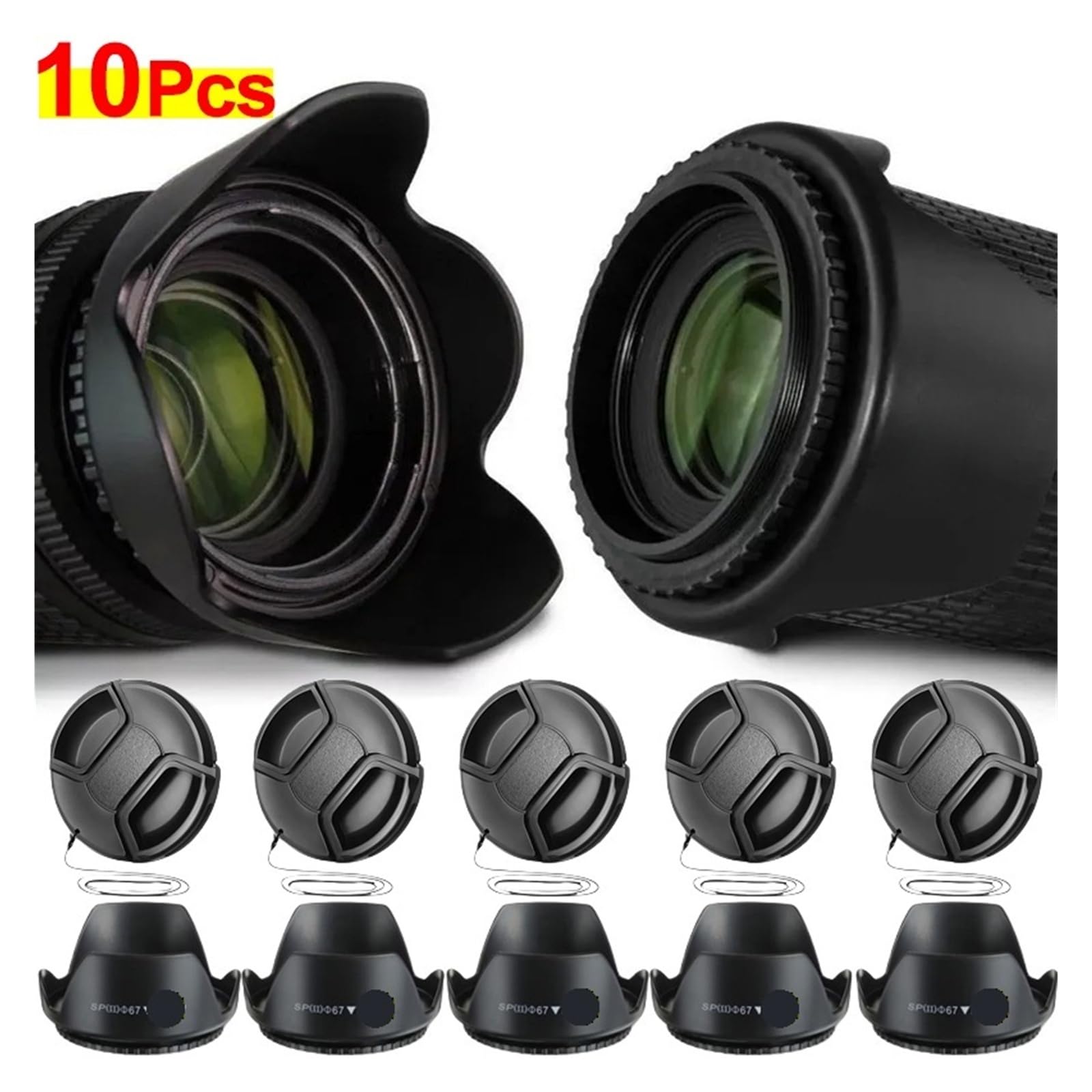 Pare-Soleil 49 52 58 62 67mm d'appareil-Photo de Forme Fleur for l'appareil-Photo(5 Pack,62mm Hood)