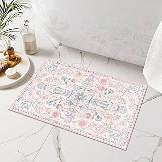 Uphome Pink Bathroom Rugs Vintage Boho Bath Mat Soft Shaggy Non-Slip Far...