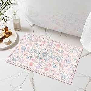 Amazon.com: Uphome Pink Bathroom Rugs Vintage Boho Bath Mat Soft Shaggy ...