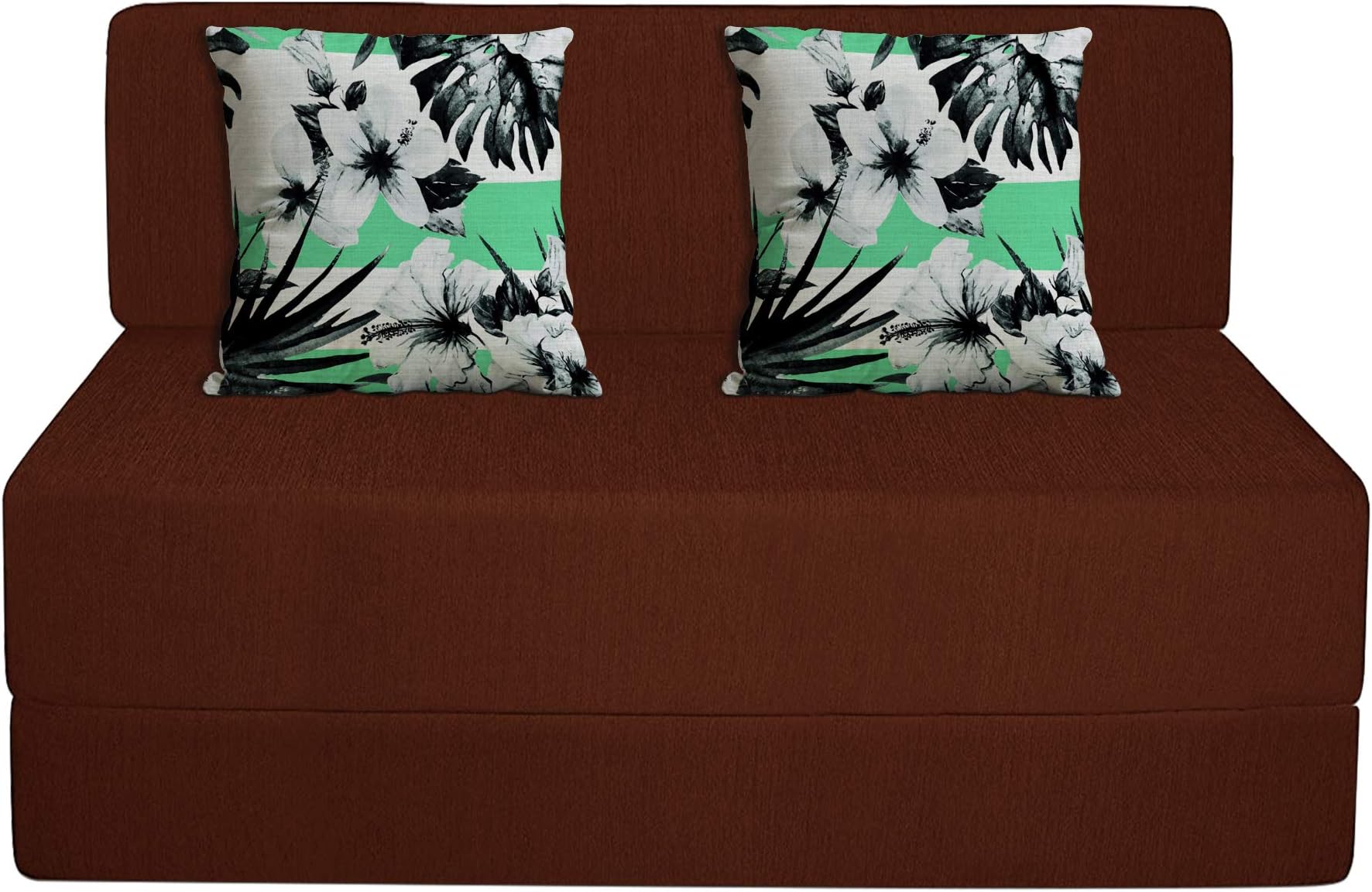 Aart Store 4x6 Feet Two Seater Sofa Cumming Bed with Two Cushion Perfect for Guests Brown Color