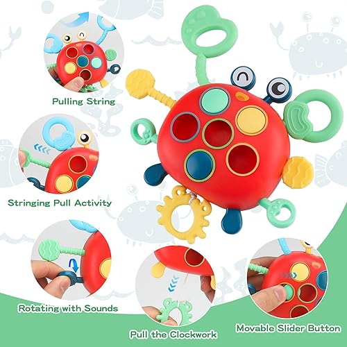 Miniatura 3 de Montessori - Juguete para bebés de 6, 12 y 18 meses, caja de pañuelos de juguete para mordedor, juguete de cangrejo, juguetes sensoriales para
