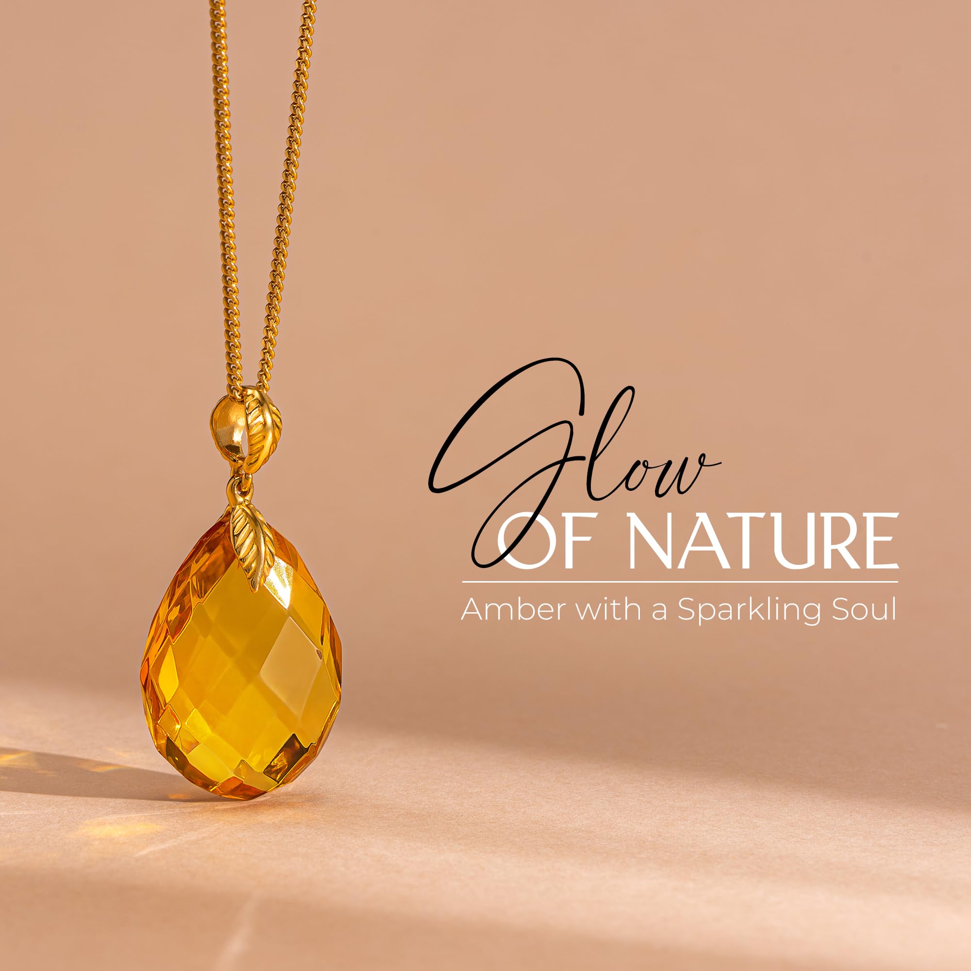 Baltic Amber Pendant for Women, Sparkling Amber Drop, Gold Plated Sterling Silver Necklace, Cognac Color Jewelry for Ladies, 18 inch gold plated chain: Silver Teardrop