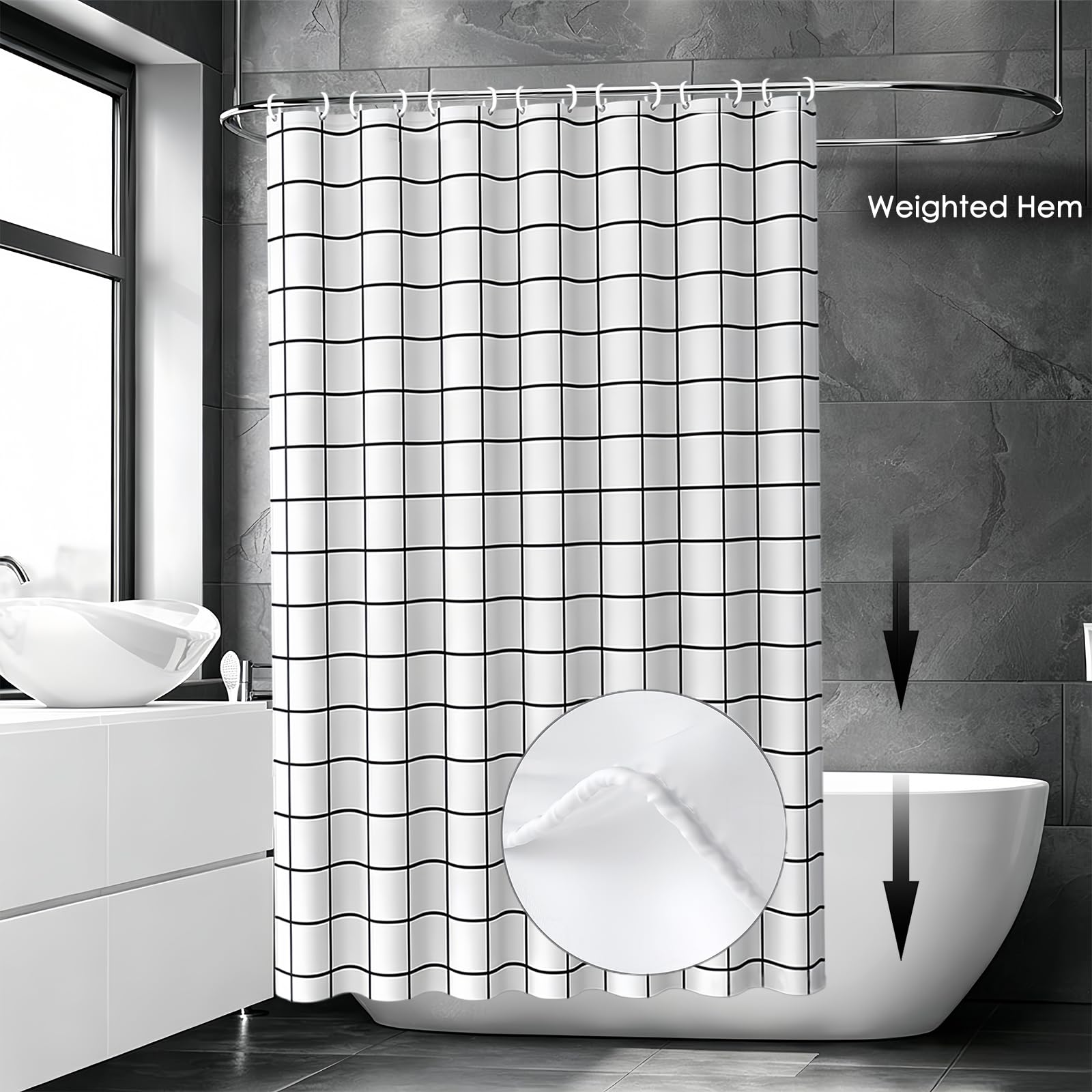 Cortina de Ducha Impermeable 260 x 290 cm Cortina de Ducha de Poliéster - Resistente Al Moho y Al Moho, Tela Repelente Agua, 100% Poliéster, con Ojales y Anillos, Cuadrado