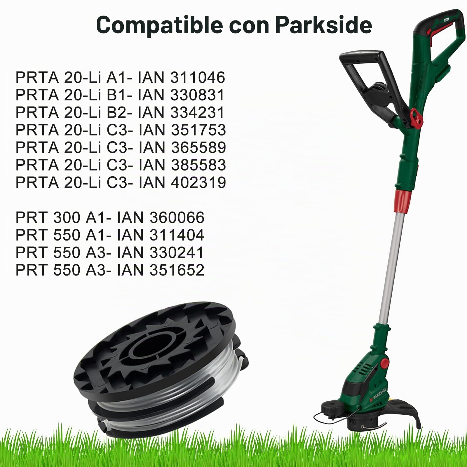 6 Bobinas de hilo de repuesto para LIDL Parkside, bobinas de repuesto para desbrozadora LIDL Parkside PRT 550 A1, PRT 550 A2, PRT 550 A3, PRT 550 A5, PRTA 20-Li B2, PRTA 20-Li C3