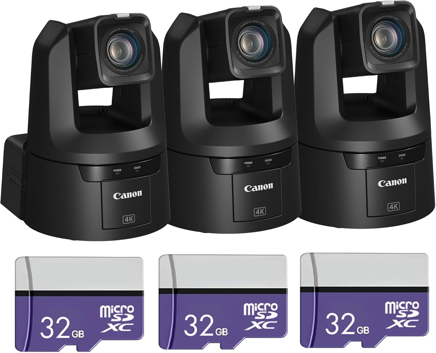 Canon CR-N500 4K NDI PTZ Camera with 15x Optical Zoom Bundle (Black) (3-Pack) | UHD Video, NDI|HX, IP Streaming & Smooth Pan/Tilt Control | Great for Broadcast & Live Events (4839C001) + 3X 32GB Card