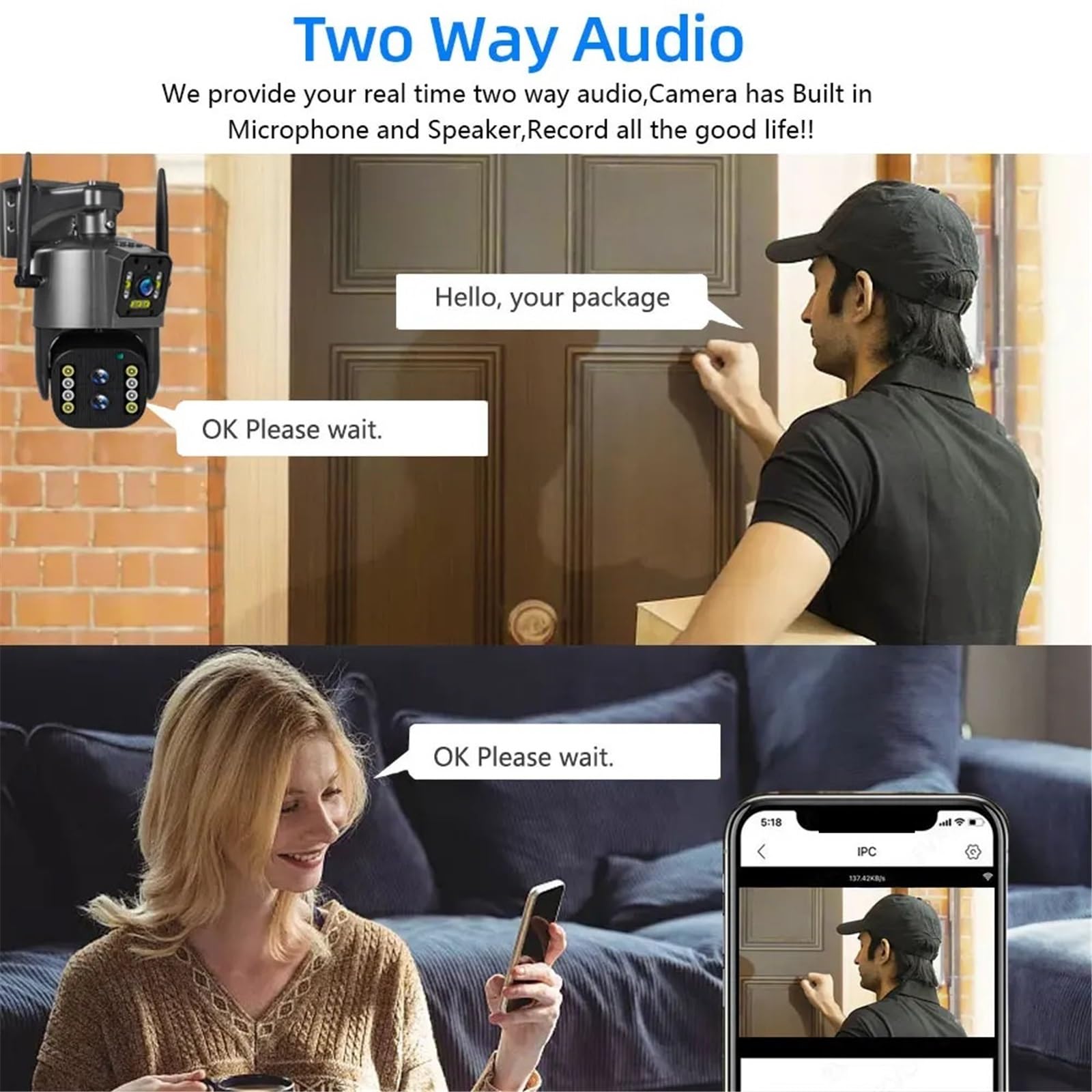 Kamera bezpieczeństwa, Kamera zewnętrzna 6K 12MP 4K z lornetką IP WiFi PTZ, 10-krotnym zoomem hybrydowym, automatycznym śledzeniem, wodoodporną kamerą CCTV 128G(12MP NO SD Card)