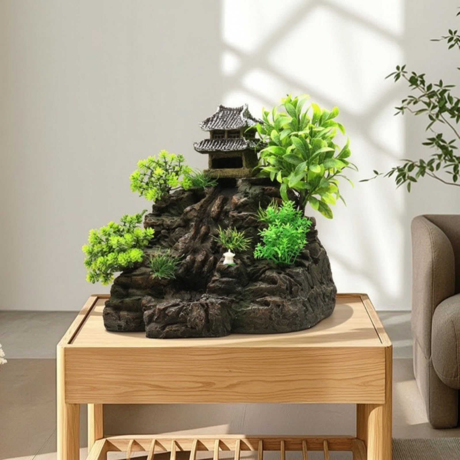 Felsen-Dekoration mit Tempelturm einzigartig Aquarium-Felsen mit Wasserfall-Effekt realistisch Dekoration Wasserfallsand für Aquarianer