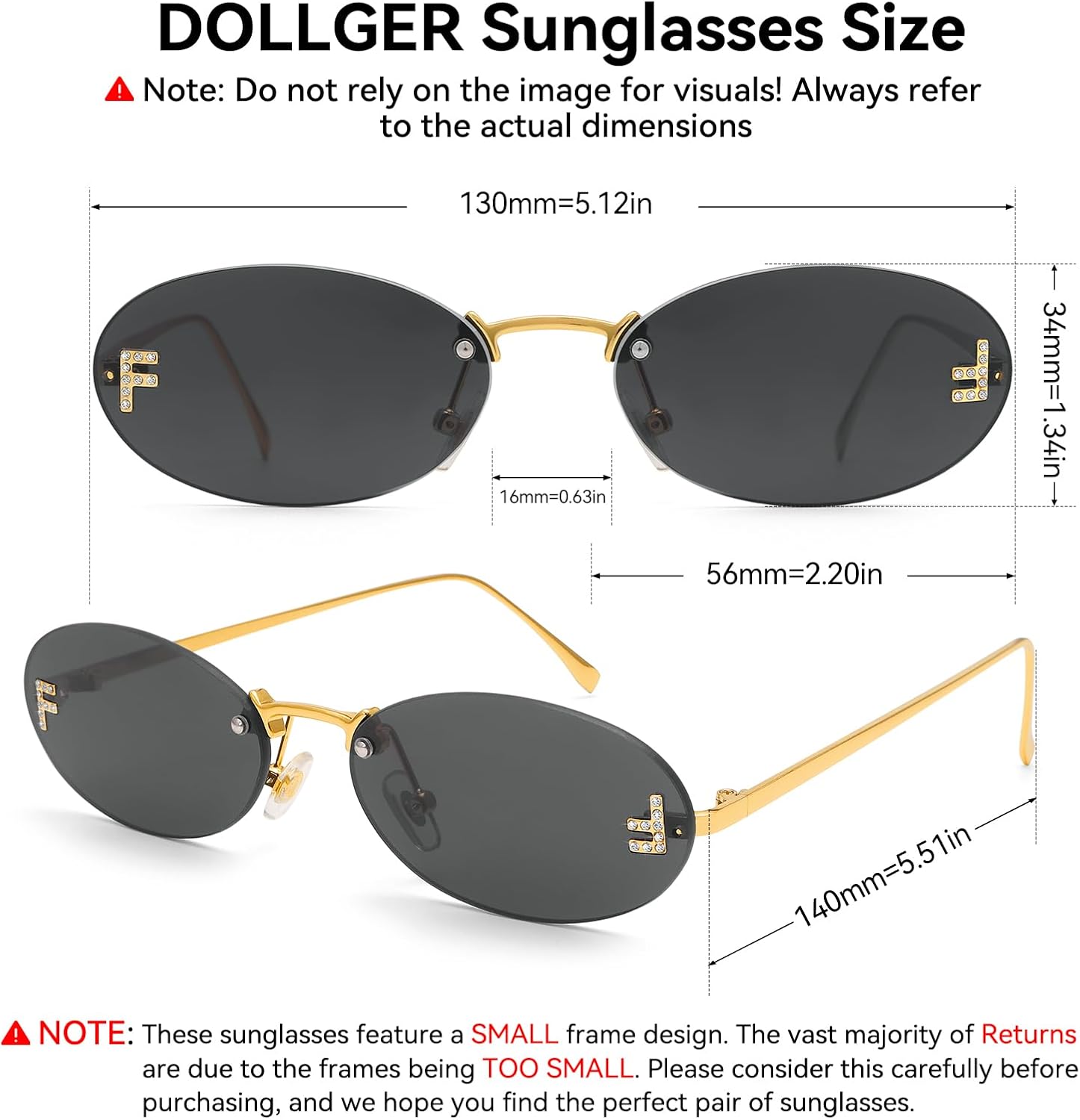 Dollger Trendy Rimless Oval Sunglasses Women Men Retro Y2K Glasses Small Diamond Frame 90s Metal Designer Shades