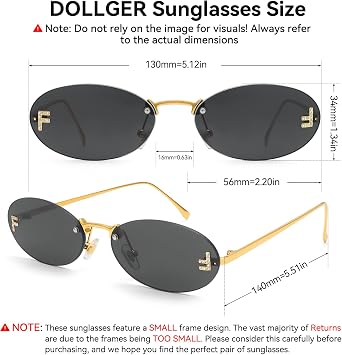 Dollger Trendy Rimless Oval Sunglasses Women Men Retro Y2K Glasses Small Diamond Frame 90s Metal Designer Shades