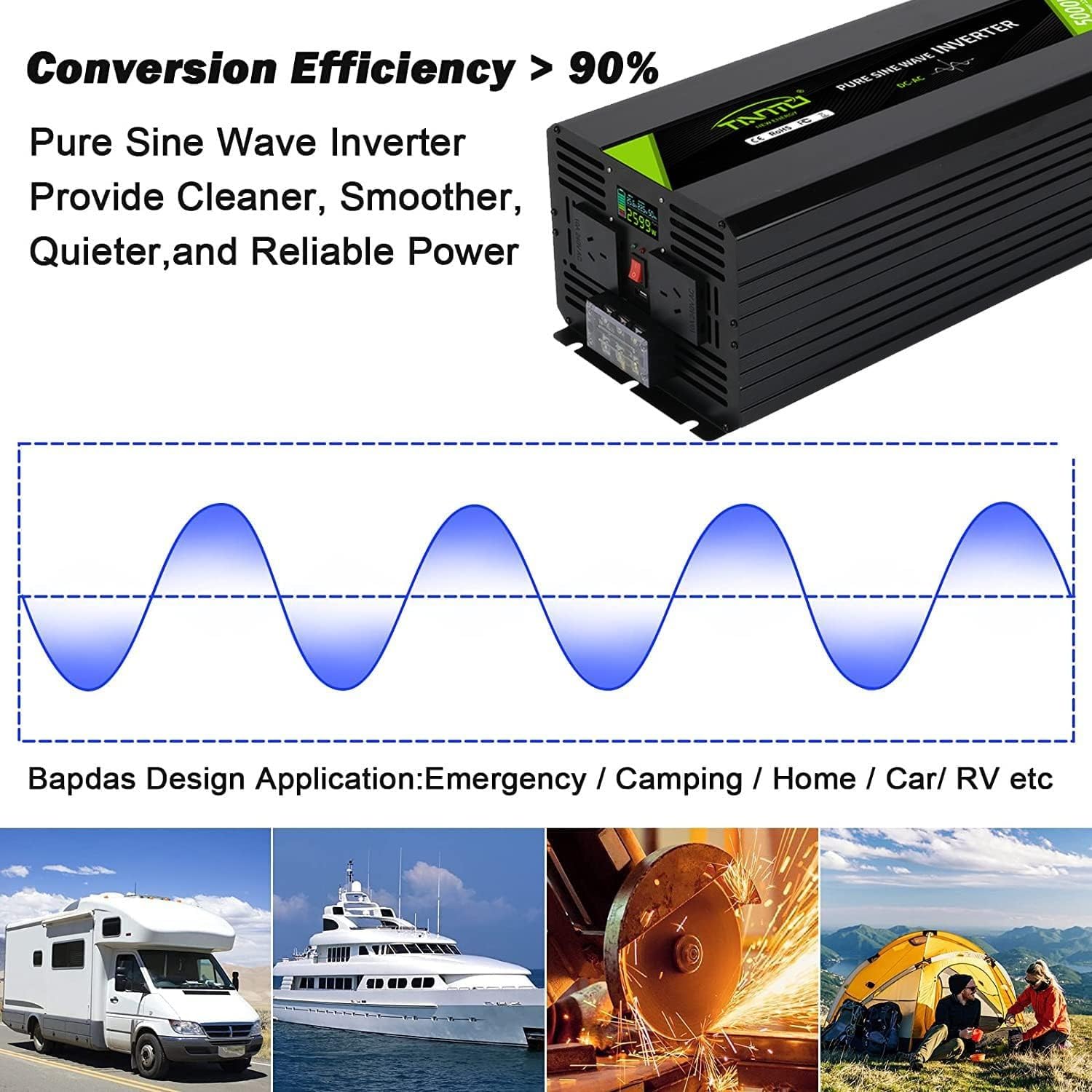 8000 W, 10000 W, 12000 W, falownik sinusoidalny, 12 V, 24 V, 48 V, DC na 110 V, 220 V, 230 V, konwerter do rodzinnego kampera, układu słonecznego, do samochodu, wycieczek, kempingu (2000 W, 48 V to220