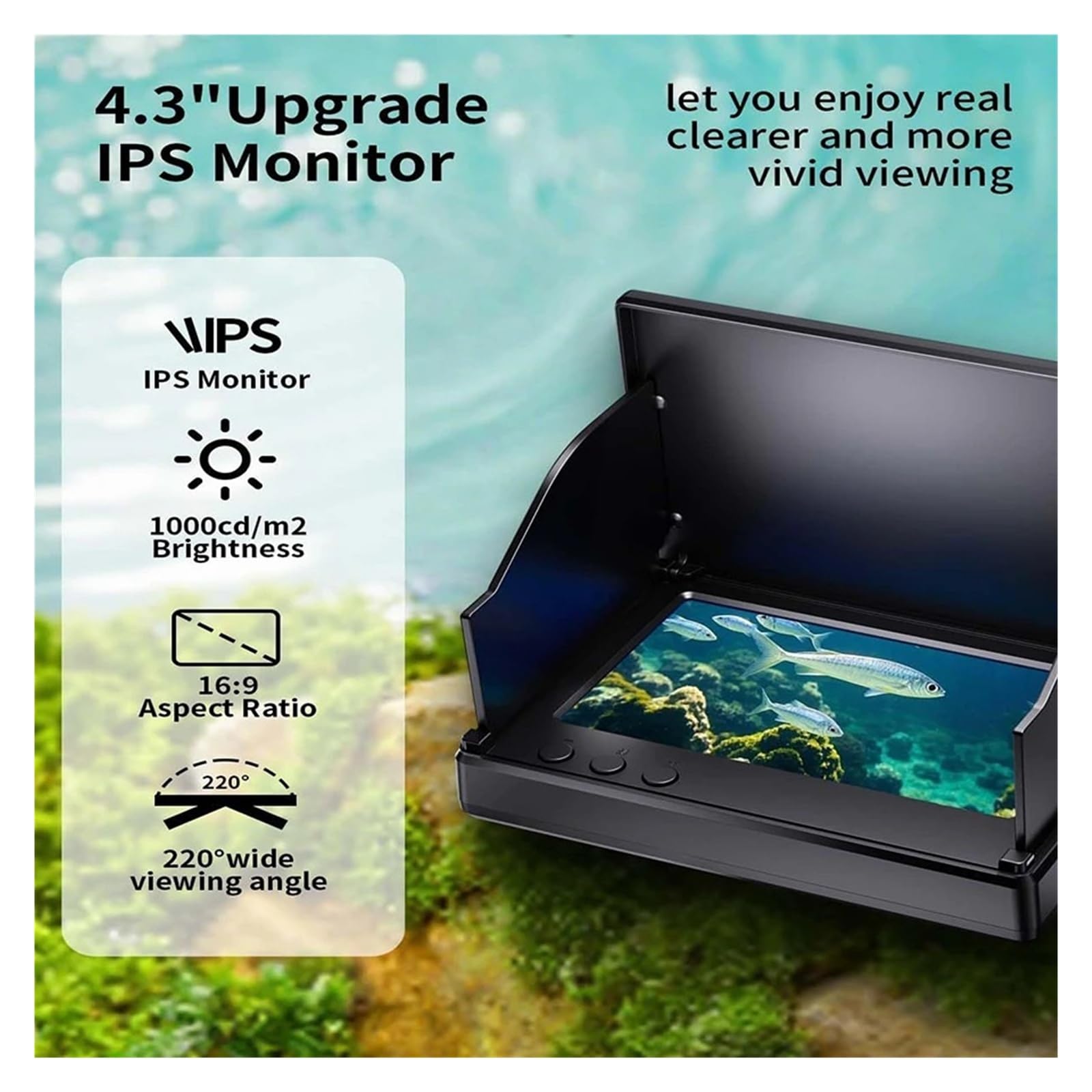 Detector de Peces, PDA 1080P 4,3'' LCD buscador de Peces Profundidad portátil visión Nocturna