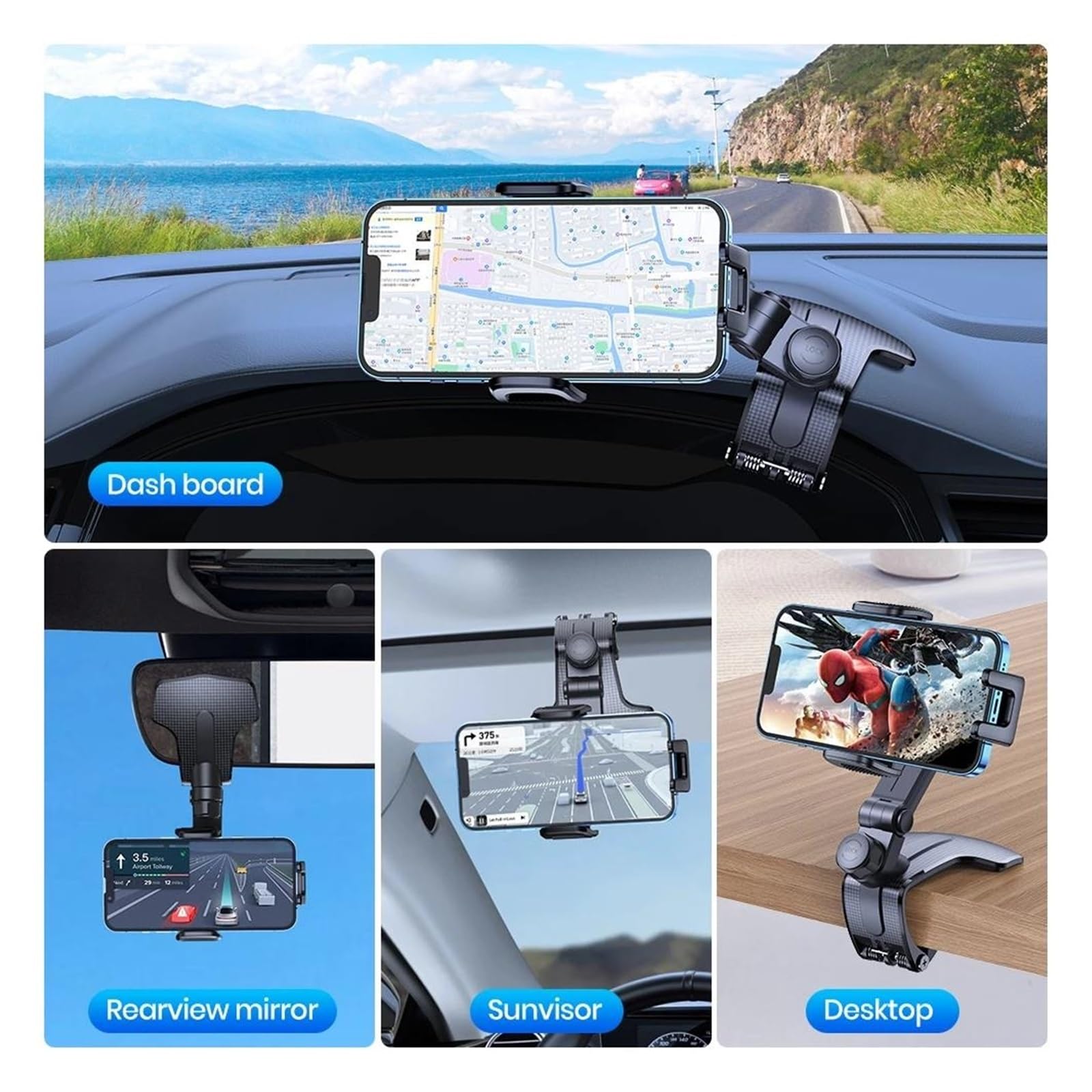 Porta Cellulare Auto Supporto universale per cruscotto auto, con rotazione a 360 gradi, per telefoni da 4 a 7 pollici.