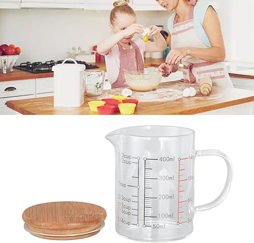Miniatura 7 de Vaso medidor de vidrio, con boquilla en forma de V, con mango aislante, tazas medidoras de líquidos con tapa, para el hogar, uso en restaurantes