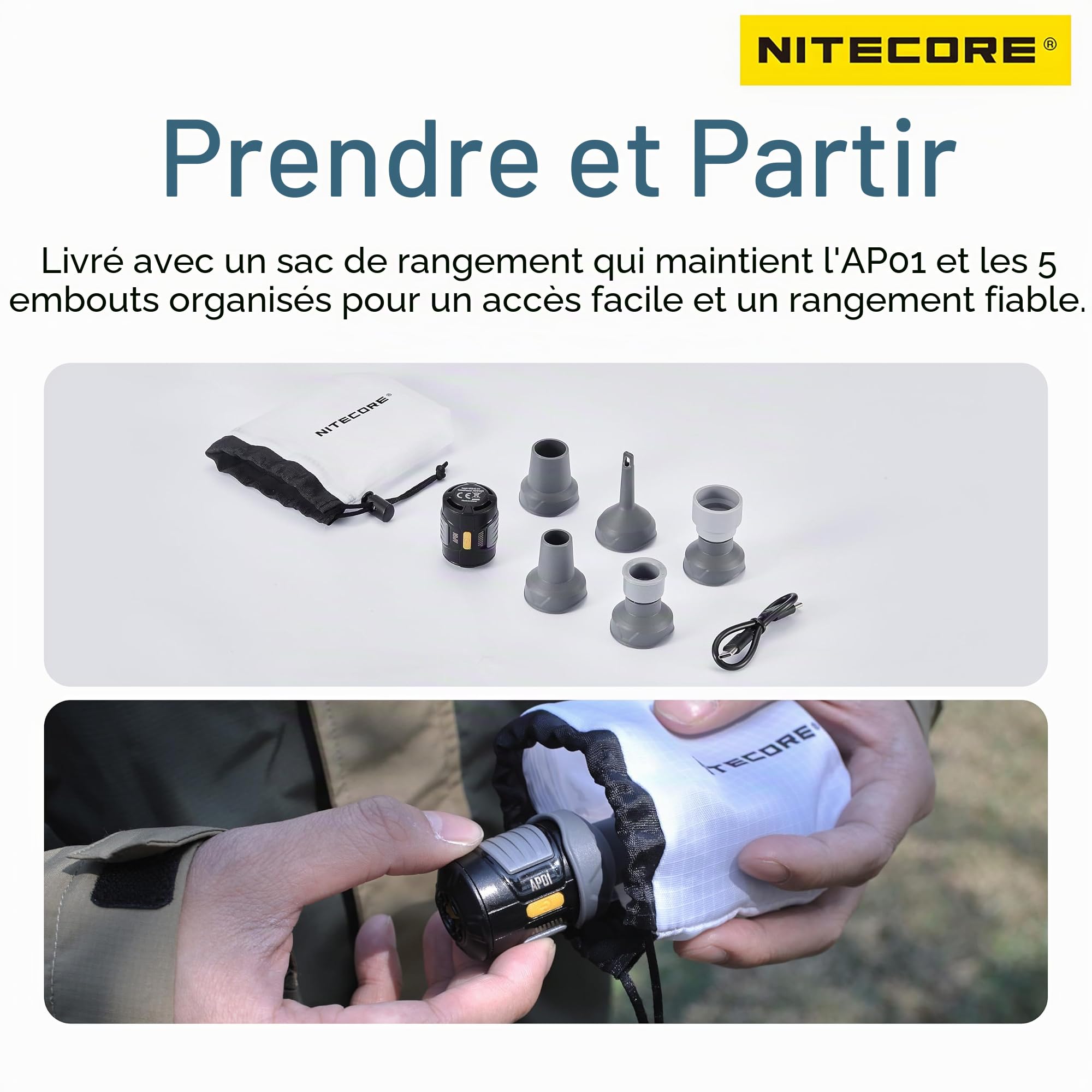 Nitecore AP01 Pompe à air portable ultra légère avec étiquette Nitecore