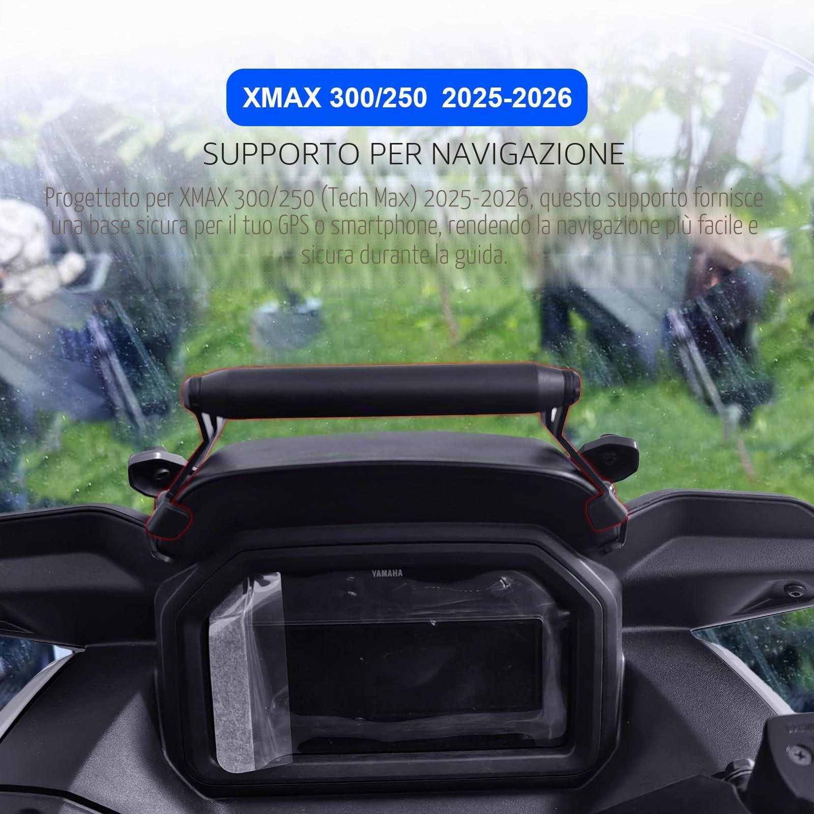 Staffa di supporto per navigatore GPS per moto, 22 mm, per Yamaha XMAX300 XMAX250 Xmax 300/250 Tech Max 2025 2026, accessori per manubrio di navigazione, estensore (nero)