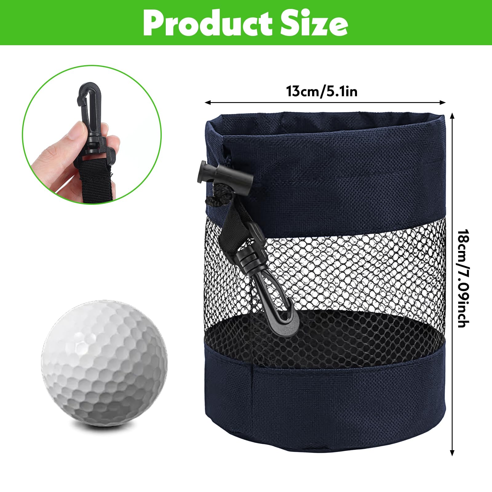 2 Stück Golf Ball Bag,Tennistasche,Golfballtaschen,Multifunktion Nylon Mesh Tasche für Aufbewahrung von Golfbällen,Tennisbällen und Anderen Bällen(Schwarz,Blau)