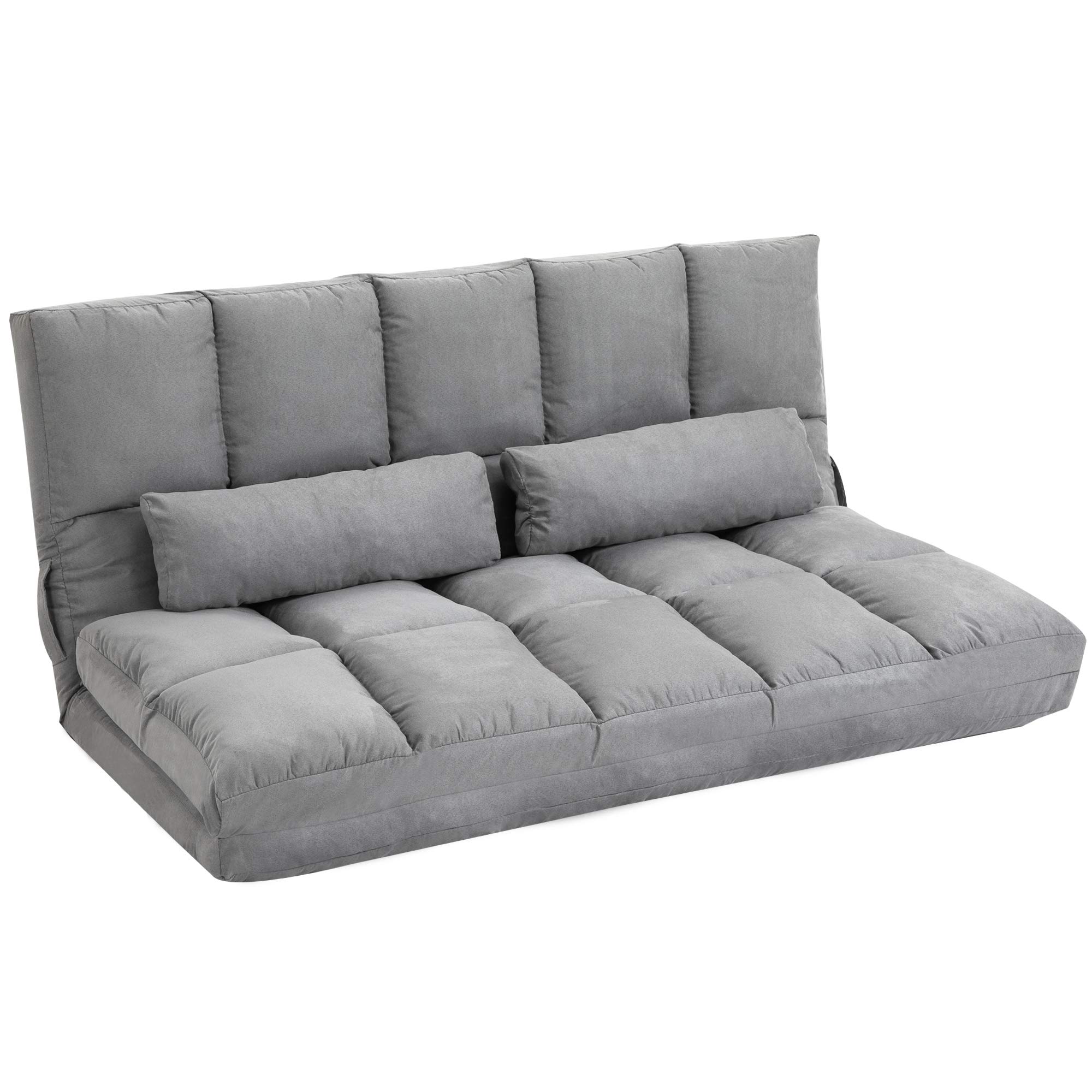 HOMCOM Divano Letto Moderno 2 in 1, Schienale Reclinabile su 7 Livelli e Cuscini, Divano per Soggiorno per TV, Giochi, Lettura, Yoga, Ufficio, 130x73x60 cm, Grigio Chiaro