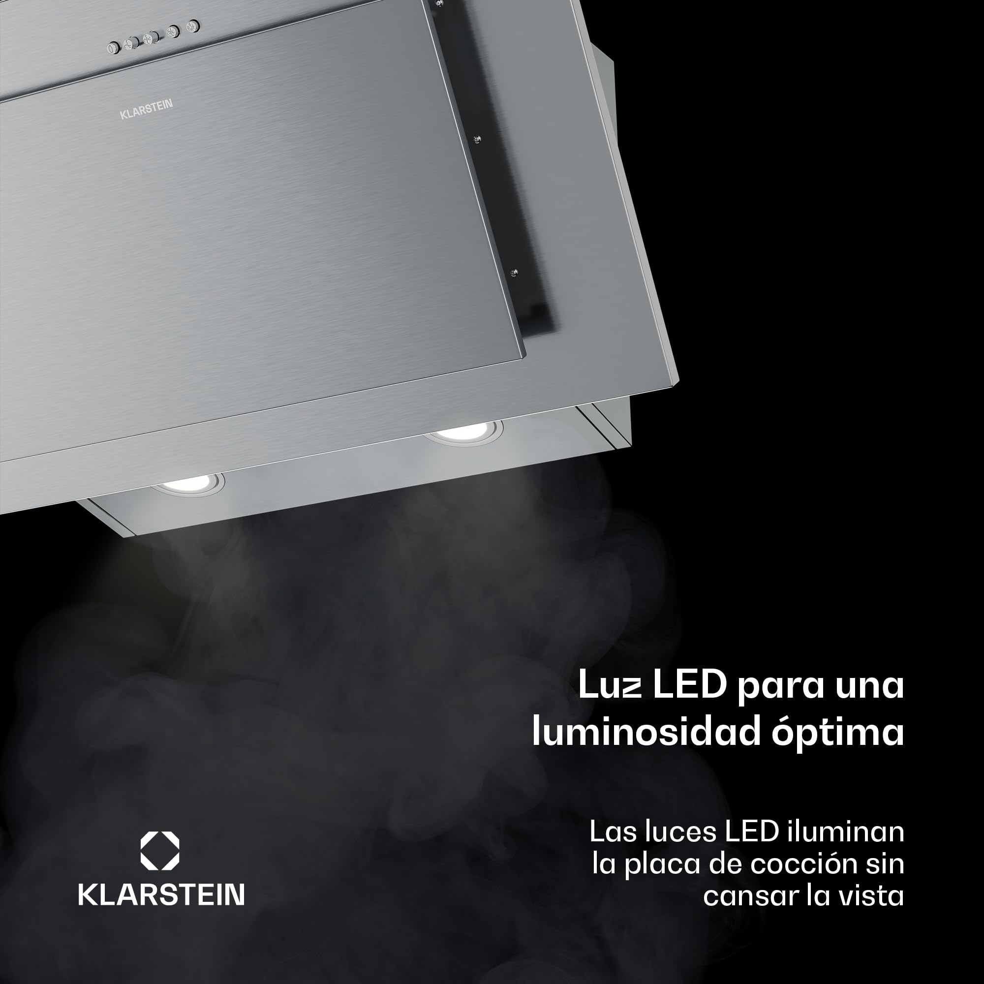 Klarstein Athena Campana Extractora 60 cm - Angular, 254 m³/h, A+++, LED, 3 Velocidades, Filtro Carbón, Recirculación & Extracción, Campana Extractora Decorativa Cocina, Acero inoxidable