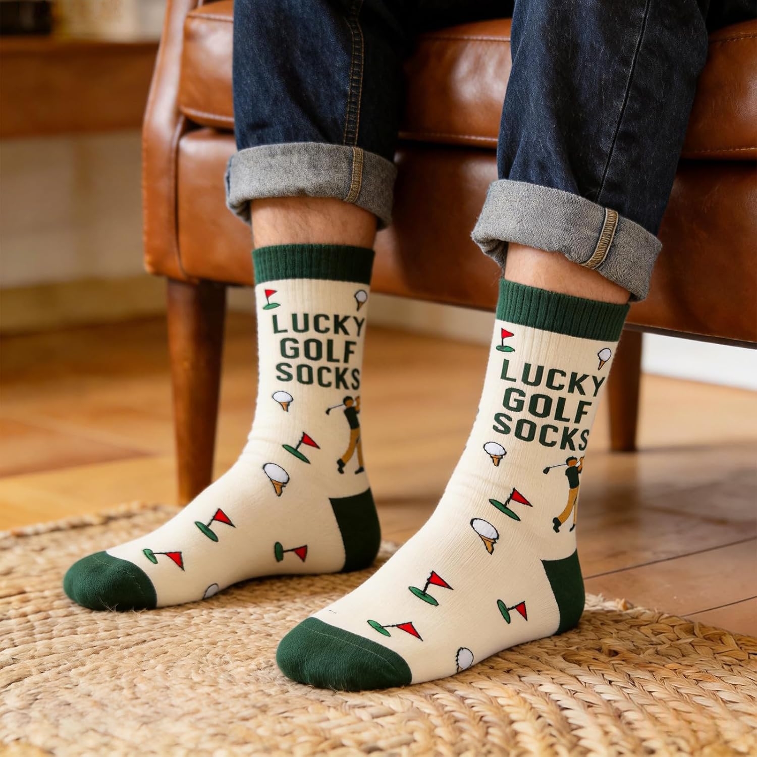 Lucky Golf Socks for Golfer,Father's Day Birthday Gift Novelty Socks,Golfing Accessories Presents for Dad