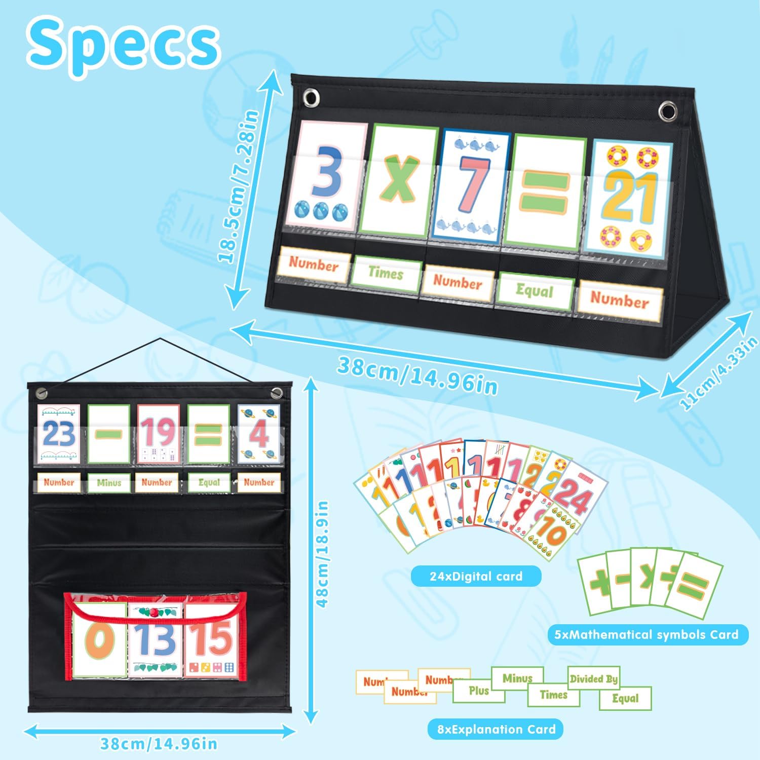 Classroom Educational Math Pocket Card, 0-24 Math Facts Manipulatives Chart, Number Cards Blending Board for Young Toddlers and Homeschooling Classroom Supplies|Learning Materials -Black - Image 6