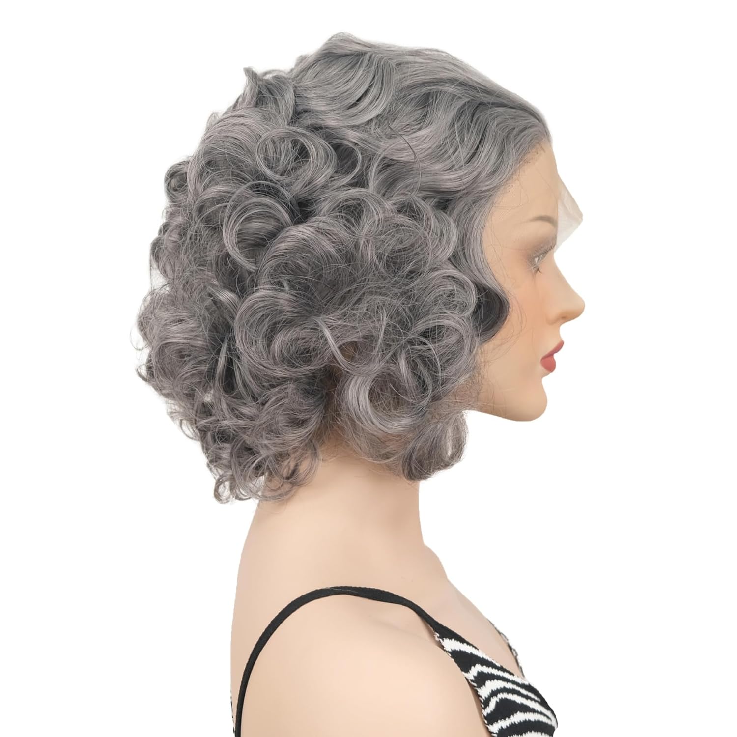 Wiginway Grey Adults Old Lady Wig, 13x3 Lace Front Curly Wigs, Granny Hair, Cosplay Party Wig 12 inch, Grey
