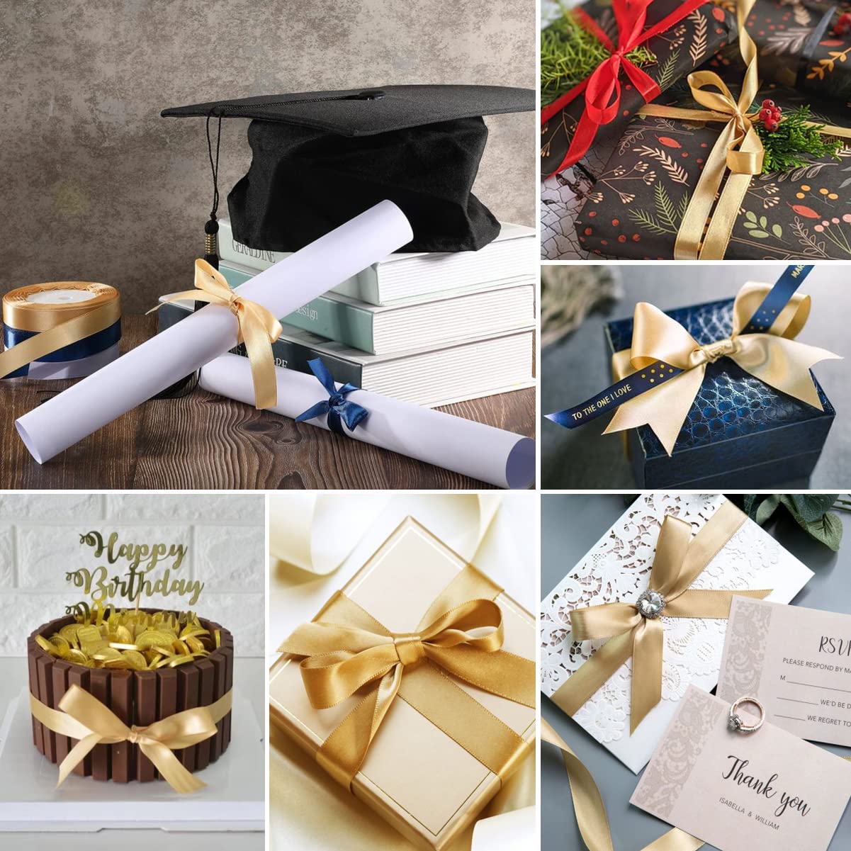 Nastro Di Raso Oro Antico 20mm - 66m Per Regali, Matrimoni, Decorazioni Torte E Bouquet - Foto 3