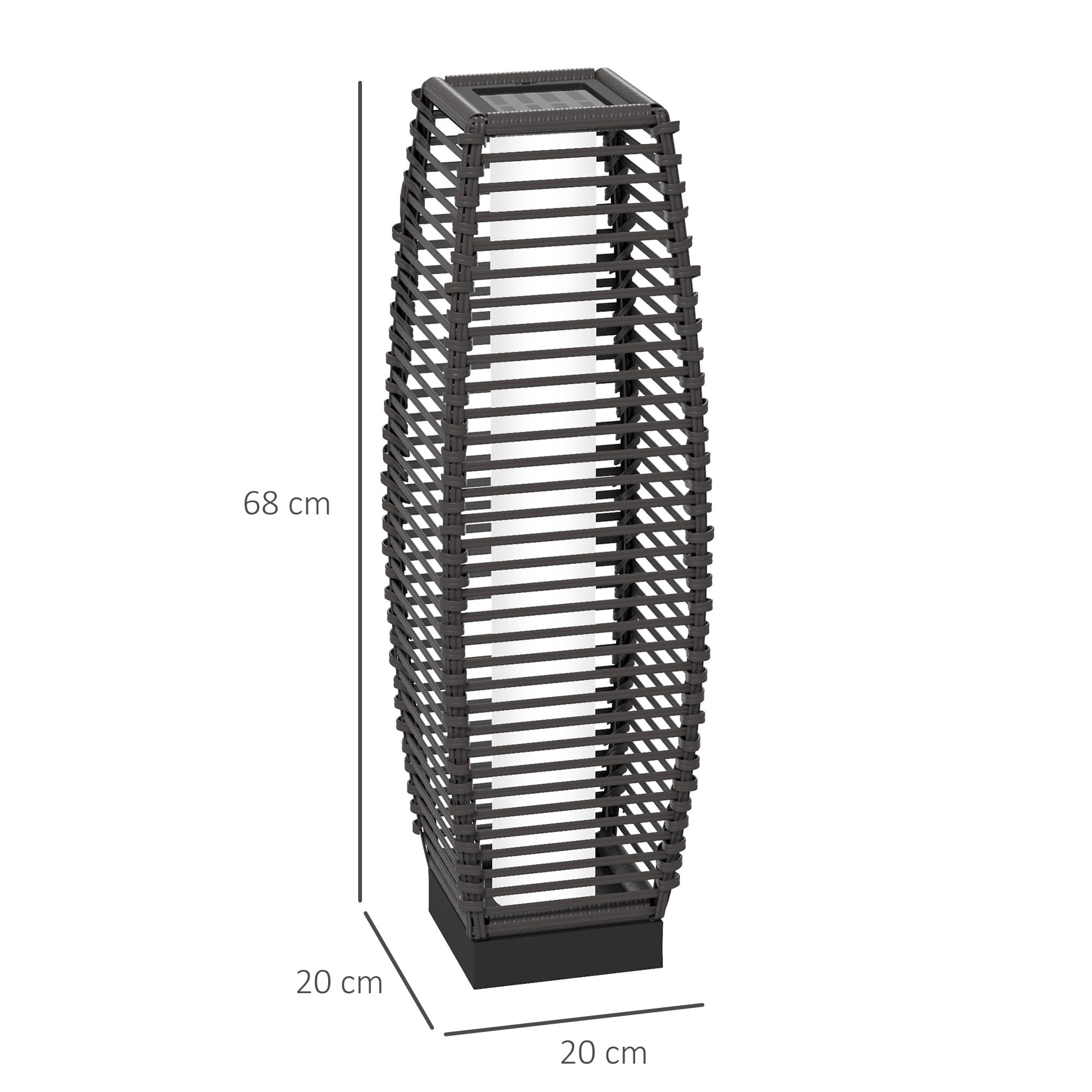 Outsunny Lámpara de pie solar de ratán, 68 cm de alto linterna de jardín al aire libre camino de luz e iluminación decorativa con luces LED de encendido/apagado automático, IP44, para porche,