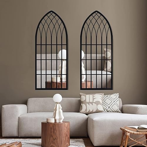 Vista 8 de Eastwell Espejos decorativos de pared, espejos de ventana arqueados, espejos grandes con marco de metal para sala de estar, dormitorio, entrada
