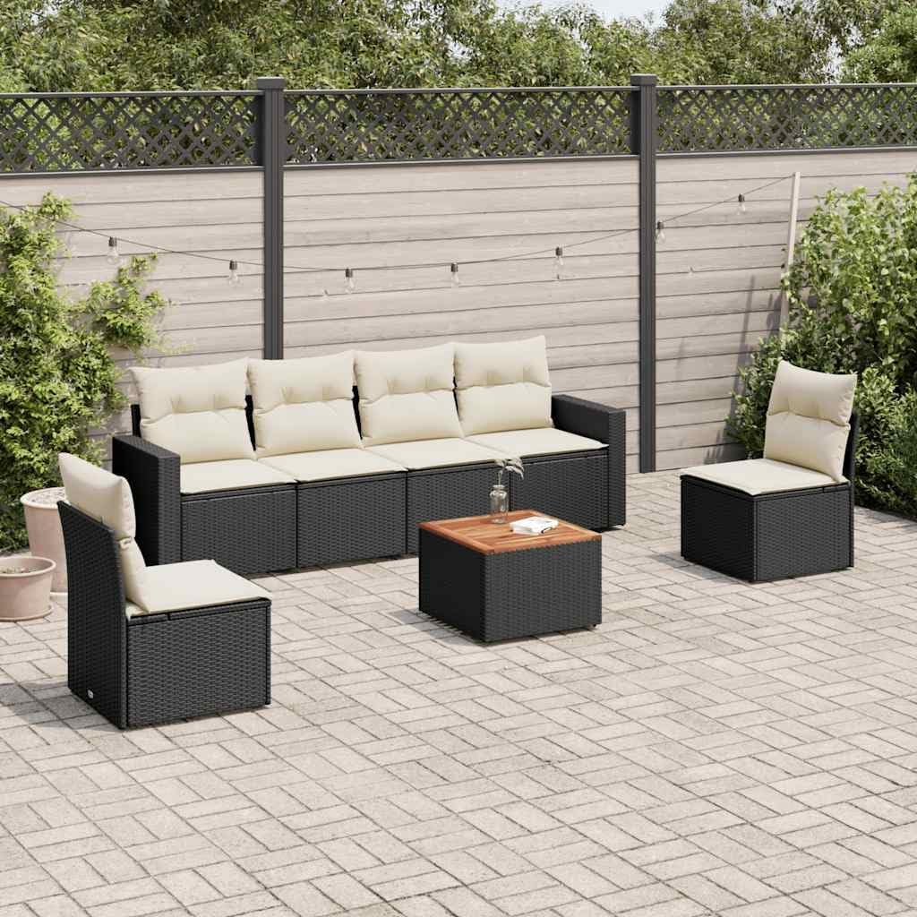 7-Piece Modular Garden Sofa Set in Black and Cream White, Modern Outdoor Furniture with Weather-Resistant PE Rattan and Powder-Coated Steel Frame,