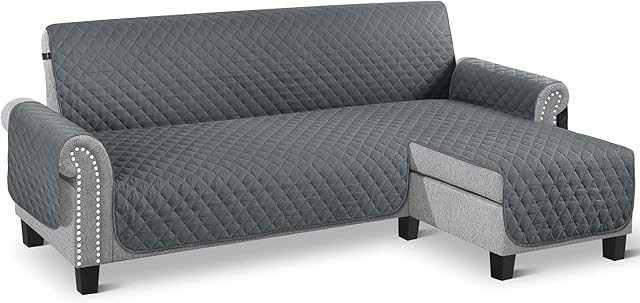 TAOCOCO Corner Sofa Bed Cover Reversible 2 Seater Chaise End Sofa Cover L Shape Sofa Protector for Pets Furniture Sofa Protector (Dark Grey)