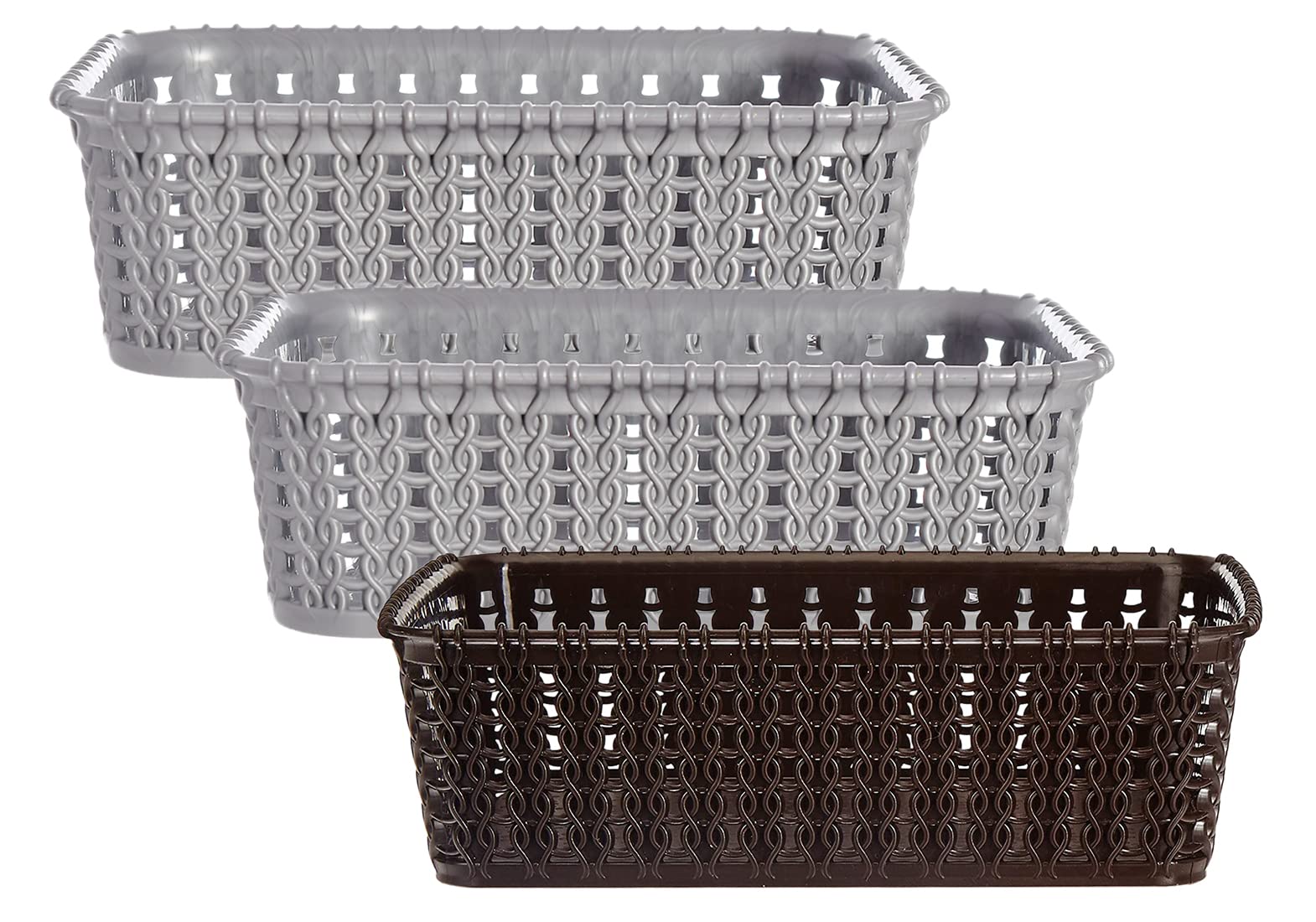 Kuber Industries Multipurposes Small M 15 Plastic Basket, Organizer For Kitchen, Countertops, Cabinets, Bathrooms Without Lid- Pack of 3 (Grey & Brown & Grey) -46KM0128 (B09MLL74PT) Amazon Price History, Amazon Price Tracker
