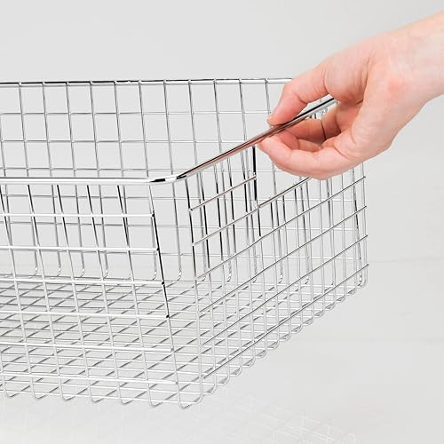 Miniatura 5 de mDesign - Canasta de reja de metal con asas para almanenamiento y organización, Cromado