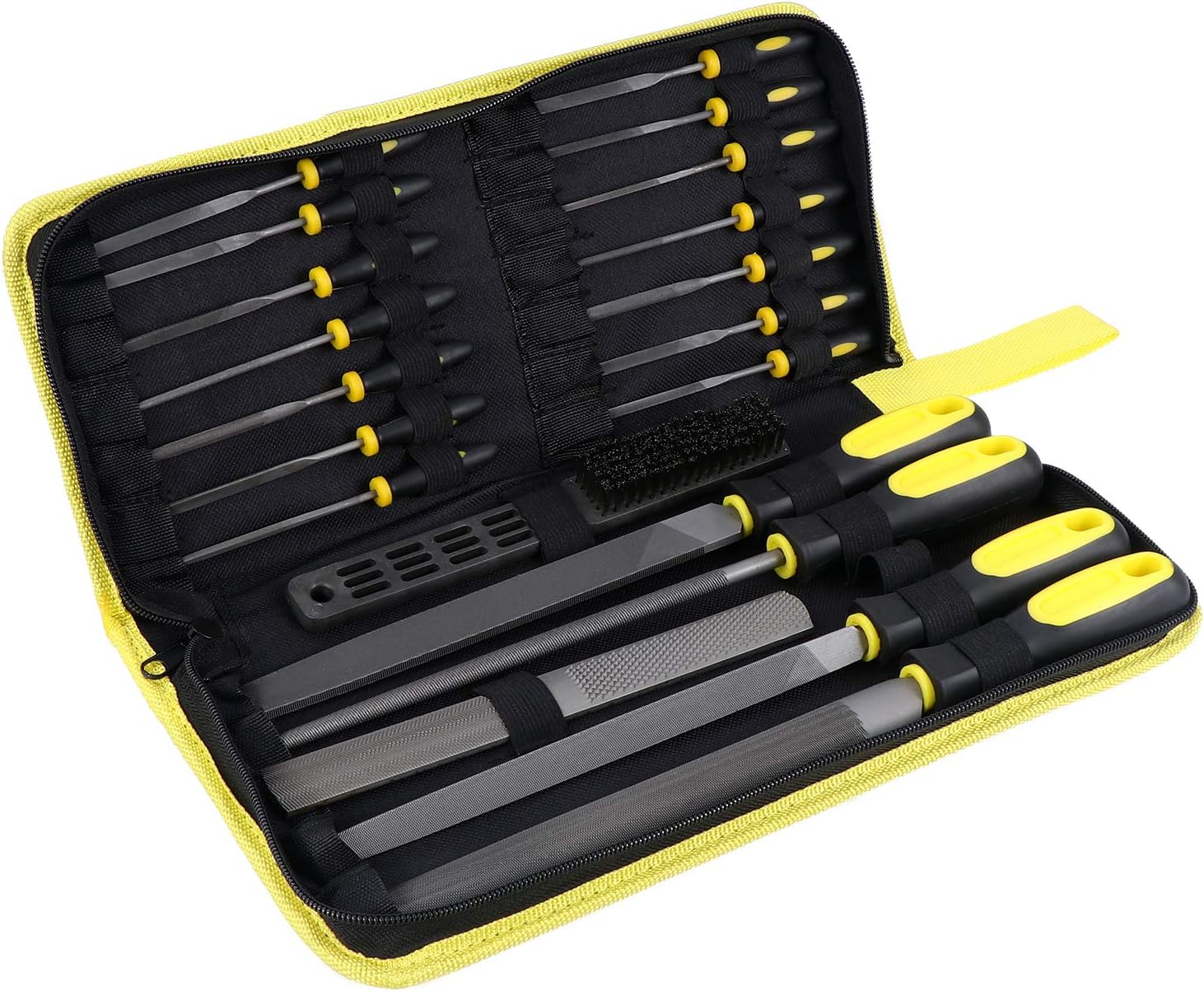 WiMas 20PCS Workshop File, Metal File Needle File Set, Including Flat Round Half Round Triangle Needle File, 4 Way Wood Rasp File, Wire Brush for Woodwork Metal Craftwork