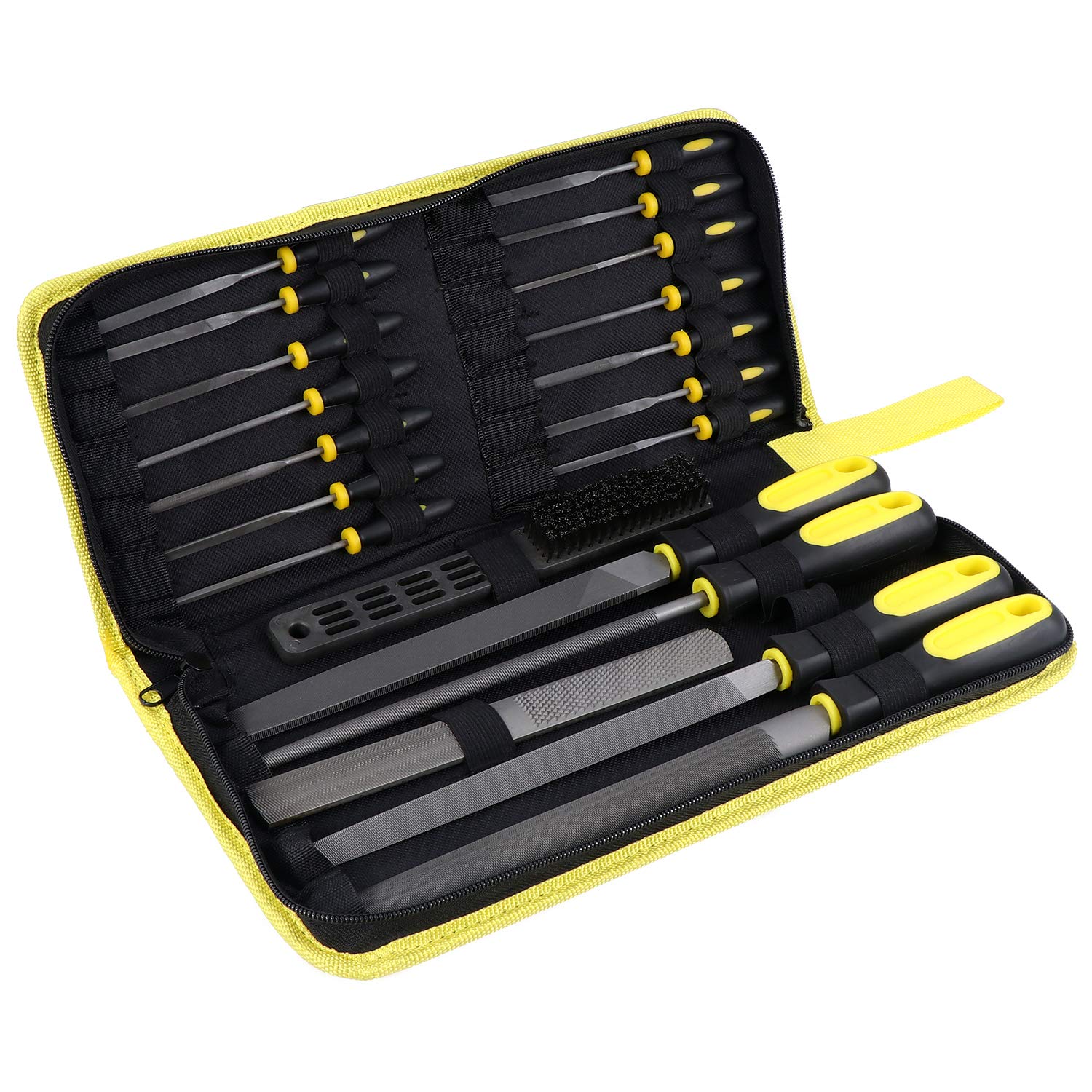 WiMas 20PCS Workshop File, Metal File Needle File Set, Including Flat Round Half Round Triangle Needle File, 4 Way Wood Rasp File, Wire Brush for Woodwork Metal Craftwork