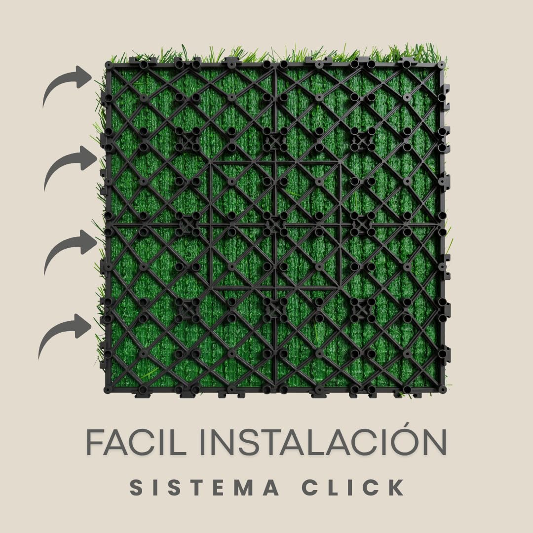 Losetas Jardin Exterior de Césped Artificial 30x30cm (Pack 10) – Cesped Para Jardín, Terraza y Patio – Suelo Verde con Drenaje e Instalación Fácil Para Balcón, Piscina y Espacios Al Aire Libre