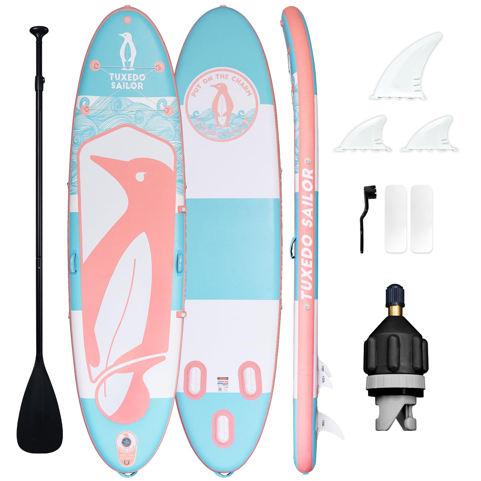 Tuxedo Sailor SUP Board Gonfiabile 335x76x15cm Stand Up Paddle Board Set con Pagaia ADJ, Pompa ad Alta Pressione, Sedile Kayak, Borsa Impermeabile, Guinzaglio, Pinna, Zaino, Tracolla, Paddle Board