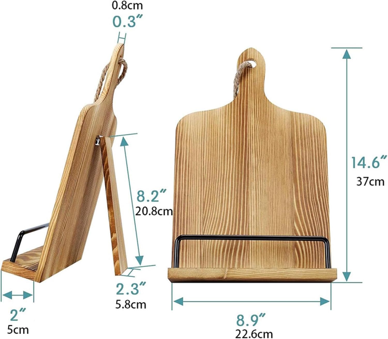 Cook Book Stand for Kitchen Counter，Adjustable IPad Tablet Recipe Book Holder Rustic Wood Cutting Board Style，Cookbook Holder for Countertop Display