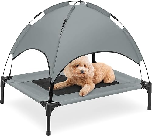 Miniatura 9 de Cama de malla elevada para perro Best Choice Products, con toldo desmontable, bolsa de viaje, tela transpirable., 36 pulgadas, Gris Gris,Rojo -