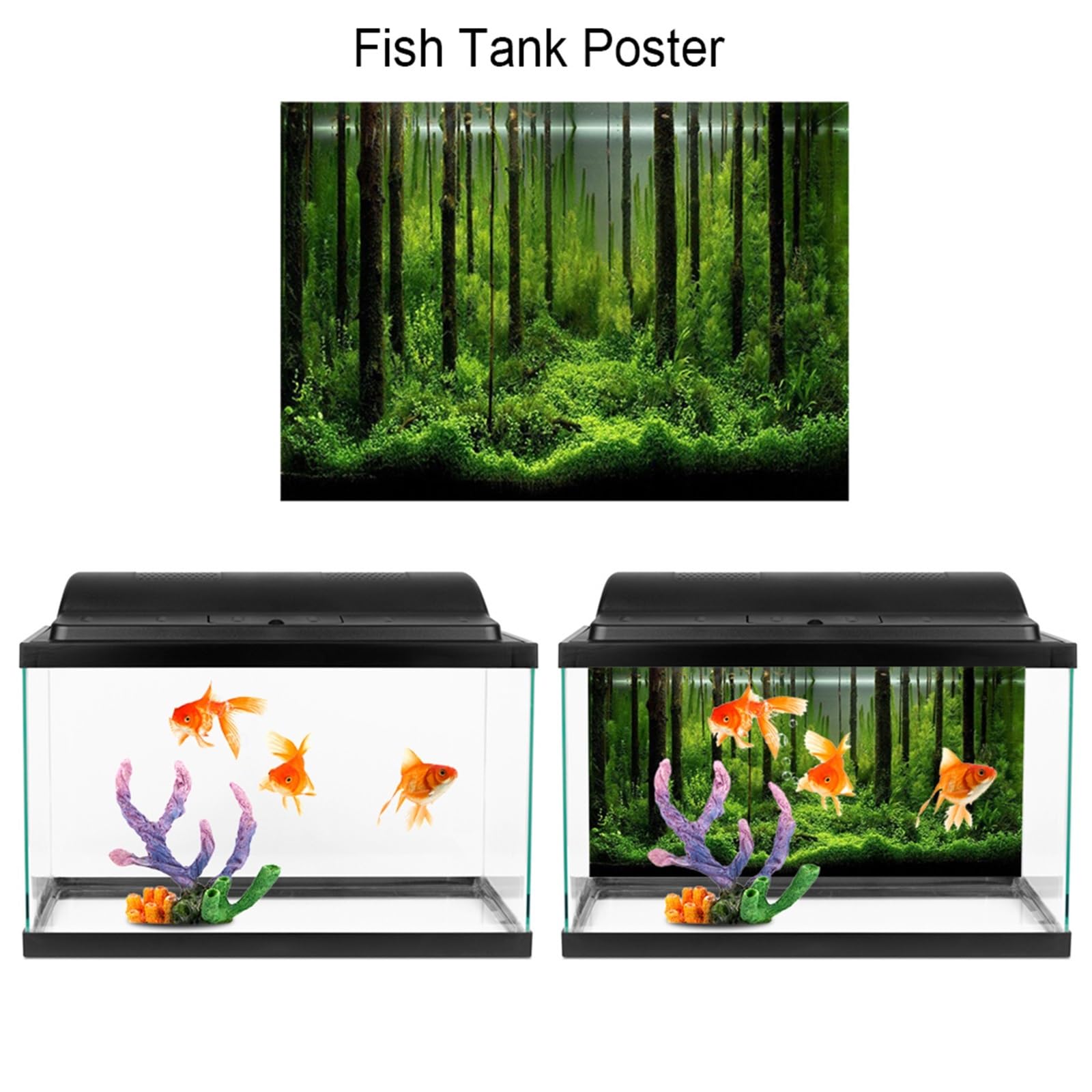 Acquario Sfondo Adesivo 3D Fronte-Retro for Acquario Paesaggio Poster Acquario Oceano Piante Marine Sfondo Adesivo Decorazione Accessori for acquari(122x46cm)