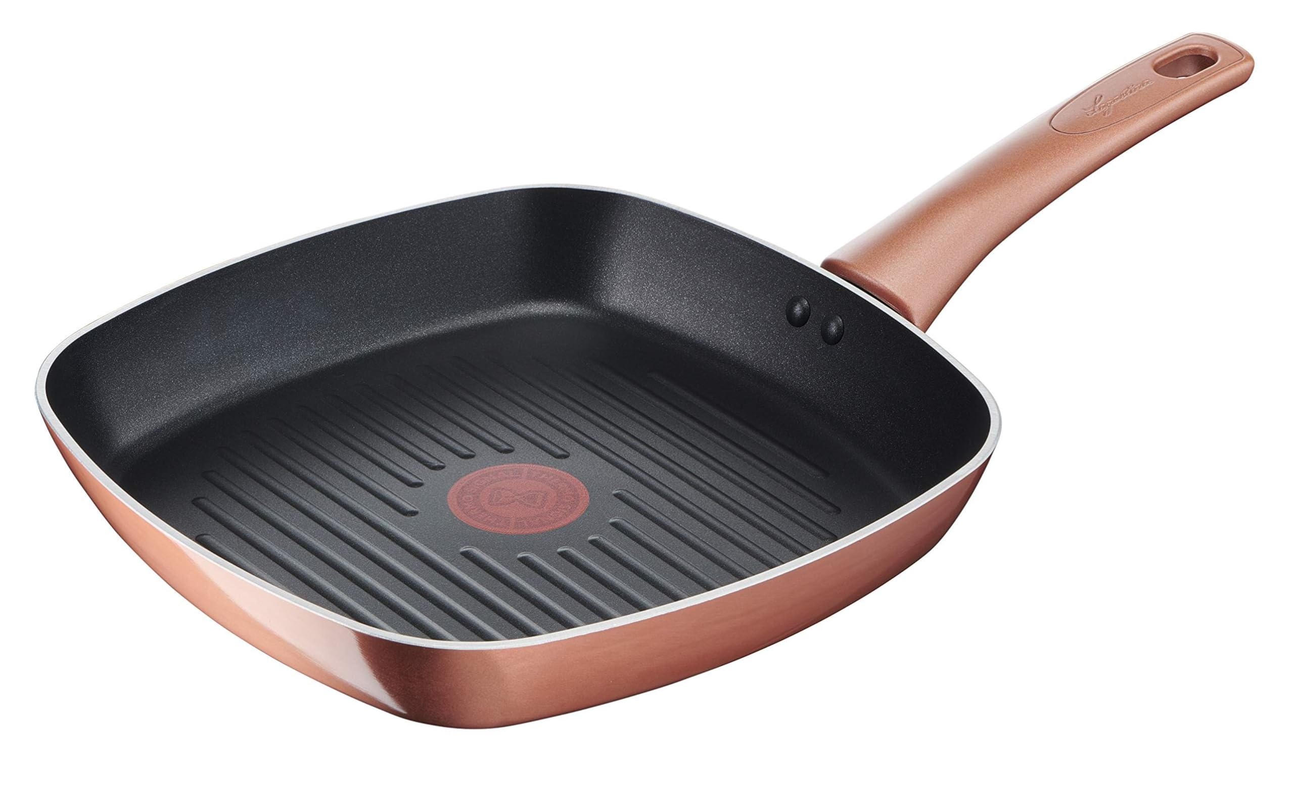 Lagostina Ramata Grill Antiaderente in Alluminio 26x26 cm con Esterno Effetto Rame, Pentola Gas e Forno, Rivestimento Titanium Easy, Manico Ergonomico in Bakelite