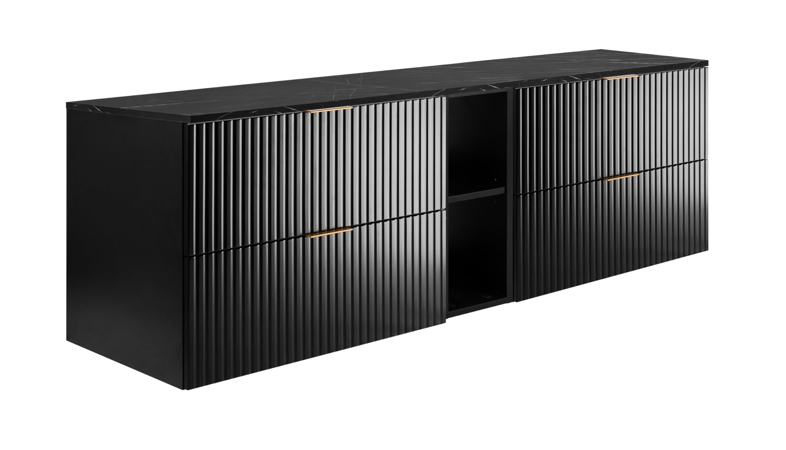 3E 3xE living.​com Mobiletto da bagno sospeso, nero/​piano in marmo nero (MDF), 180 x 57 x 46 cm